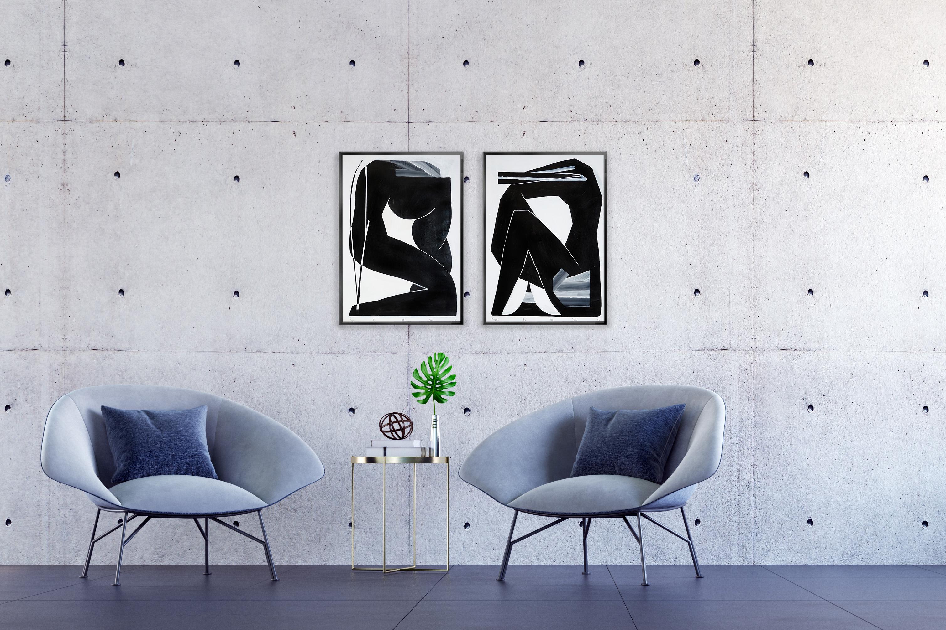 Both uf Us, Figures Diptych in Black and White, Nude Bodies, Acrylic on Paper en vente 1