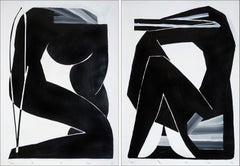 Both uf Us, Figures Diptych in Black and White, Nude Bodies, Acrylic on Paper