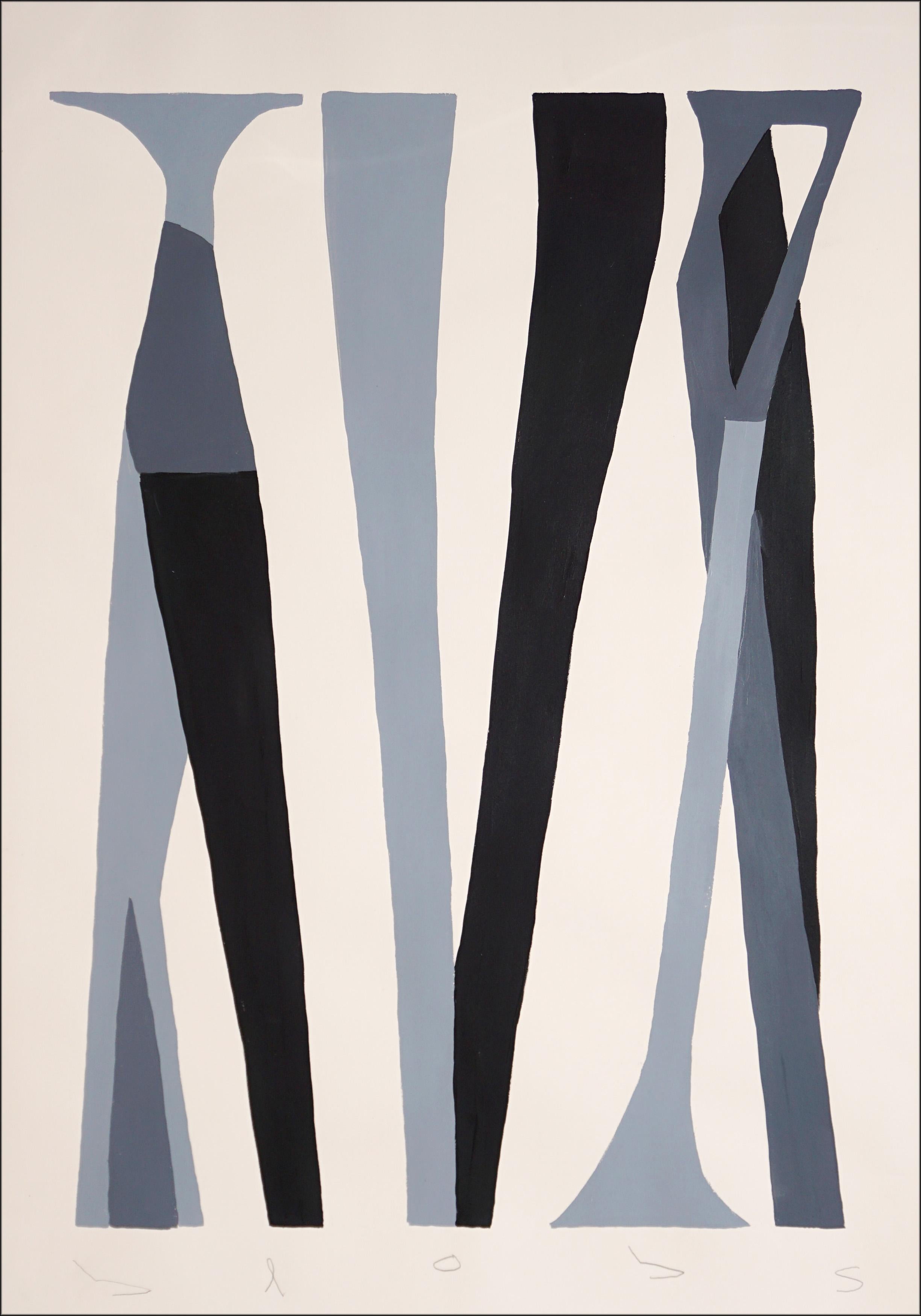Brutalist Columns, Abstract Black and White, Cryptic Text, Oil Crayon on Paper