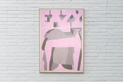 Eazy, Abstract Figurative Painting in Pink and Grey, Abstract Body on Paper