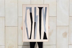 Figurative vs Brutalist Columns, Black and White, Cryptic Text Painting, Paper