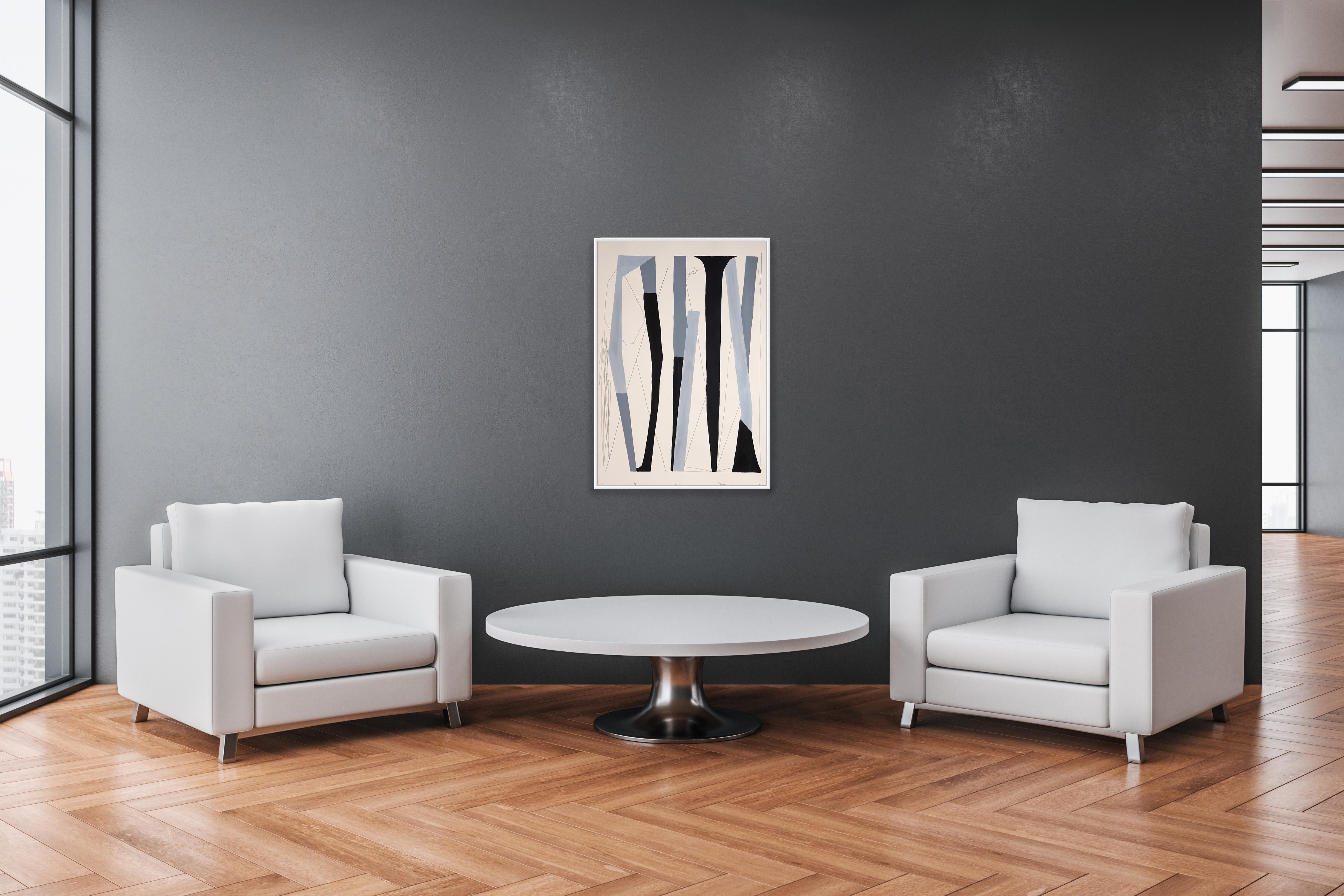 Figurative vs Brutalist Columns, Black and White, Cryptic Text Painting, Paper For Sale 1