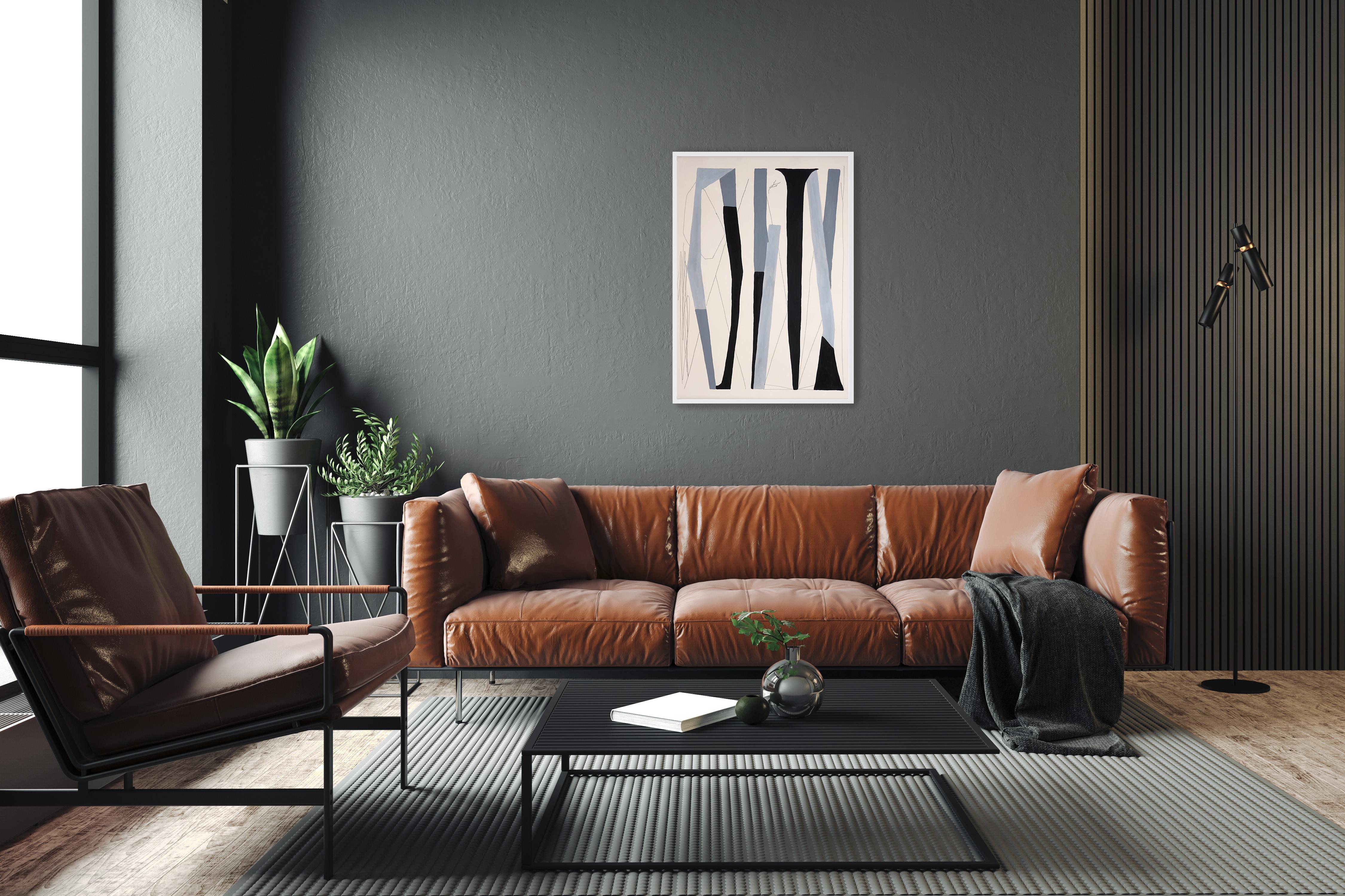 Figurative vs Brutalist Columns, Black and White, Cryptic Text Painting, Paper For Sale 3
