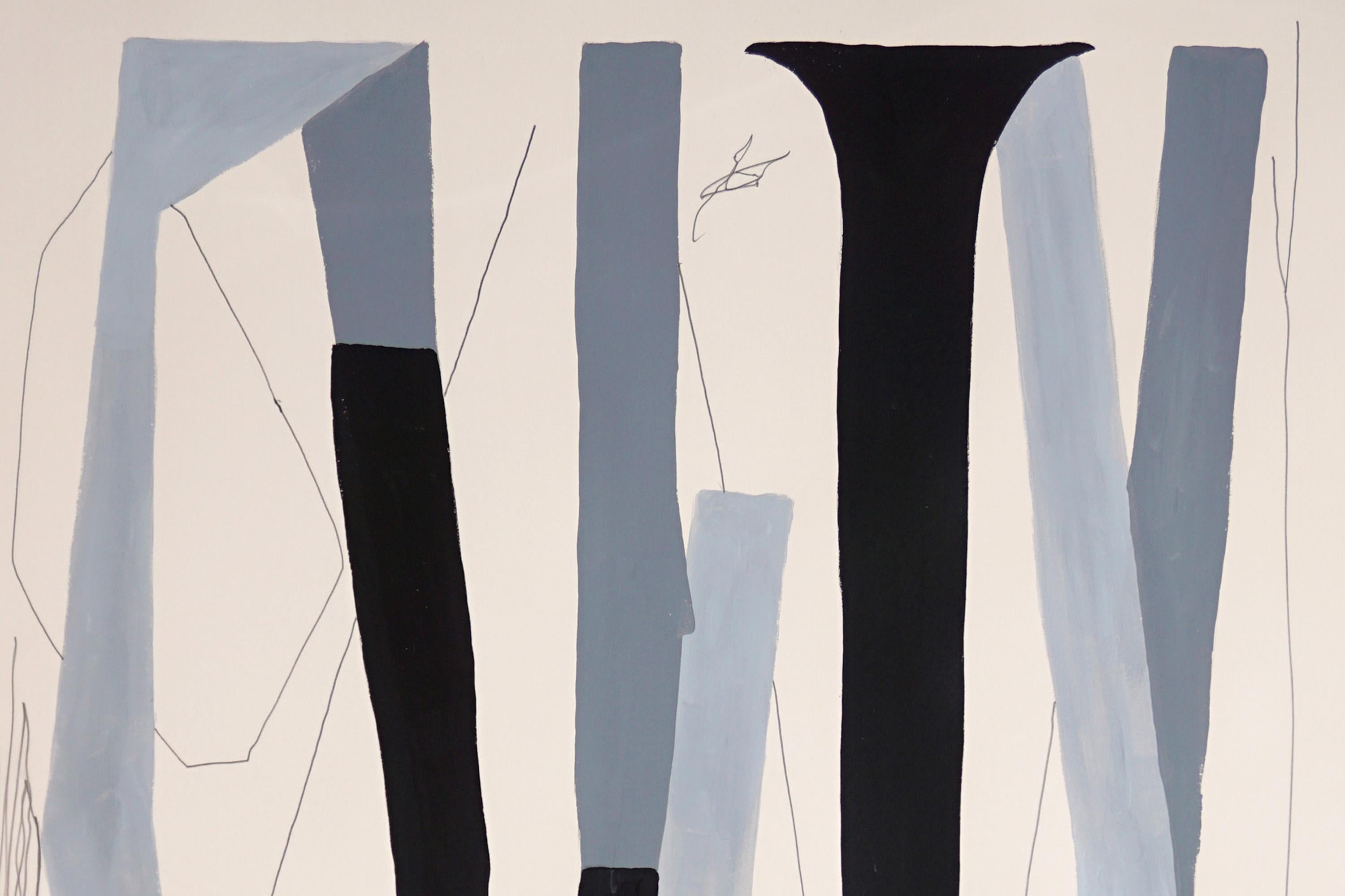 Figurative vs Brutalist Columns, Black and White, Cryptic Text Painting, Paper For Sale 4