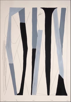 Figurative vs Brutalist Columns, Black and White, Cryptic Text Painting, Paper