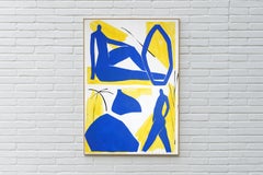 Figures at the Beach, Blue and Yellow Human Silhouettes, Acrylic on Paper, 2025