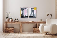 Lovers at a Picnic, Modern Figures Diptych, Pink Pastel , Avant-Garde Painting