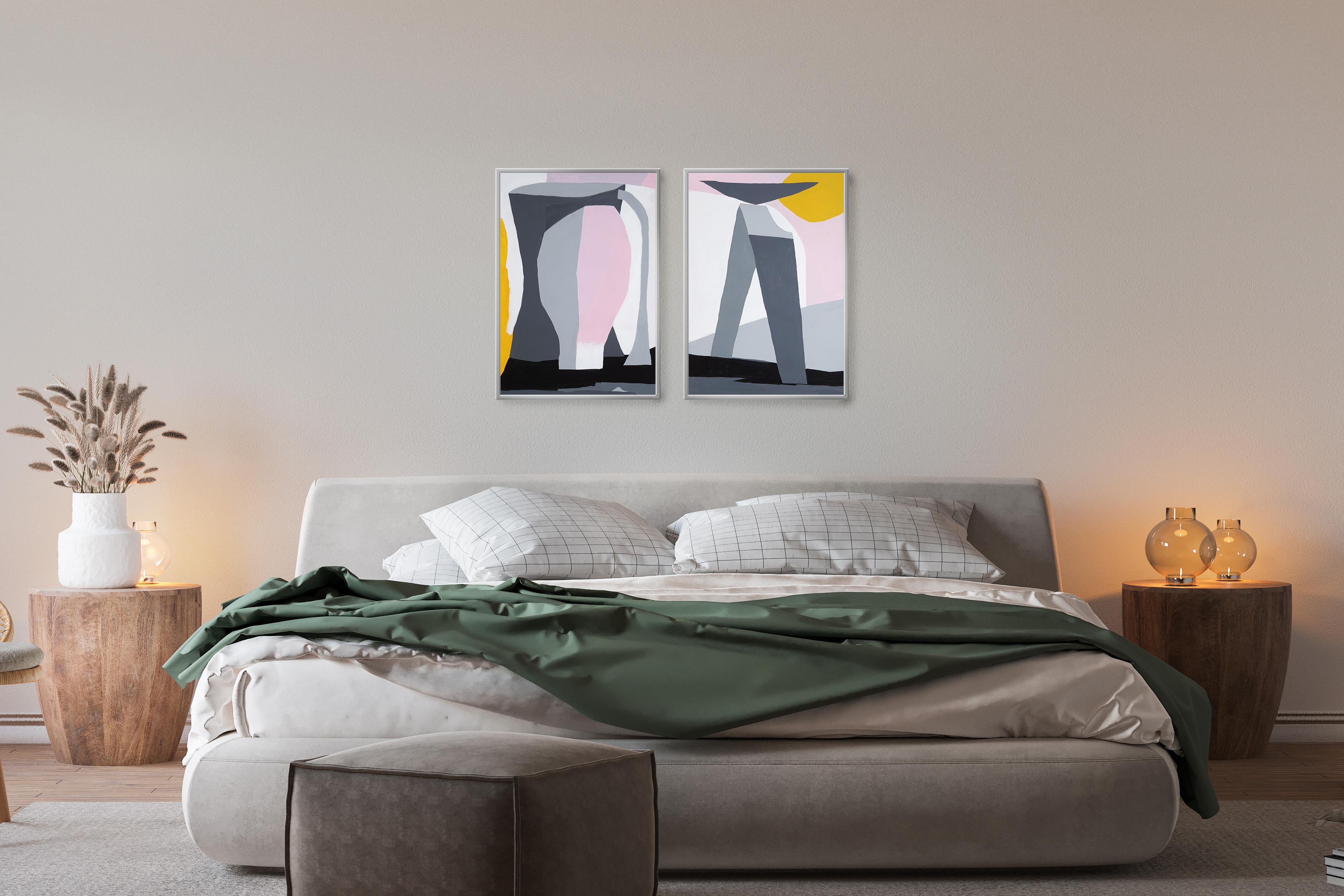 Les amants à une pique-nique, diptyque moderne, peinture d'avant-garde en vente 2