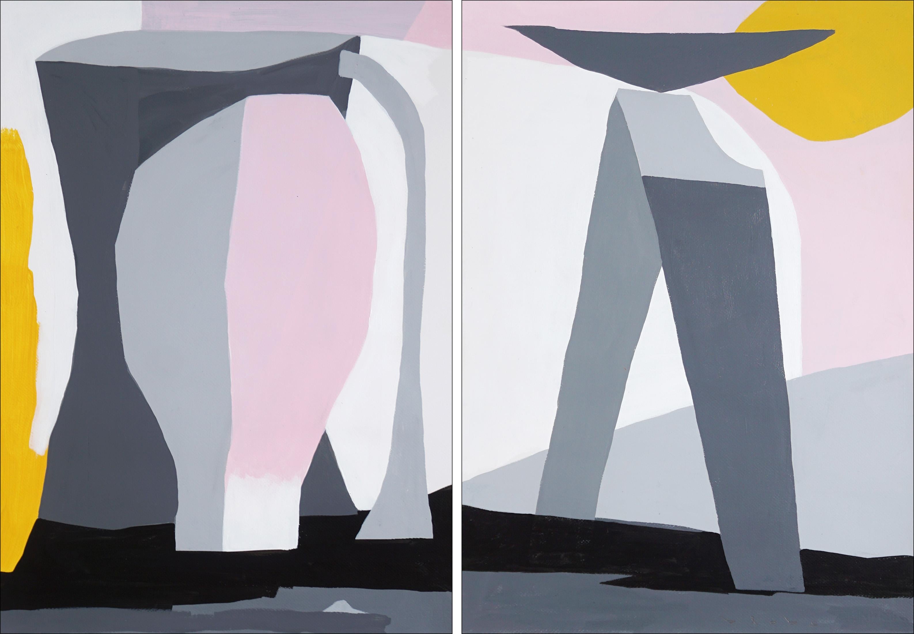 Figurative Painting Alberto de Blobs - Les amants à une pique-nique, diptyque moderne, peinture d'avant-garde