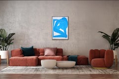 Modernist Figurative Painting in Saturated Blue, Balanced Architectural Figure