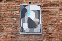 Secret Exit, Gray and Turquoise, Translucent Cubist Shades, Avant-Garde Painting