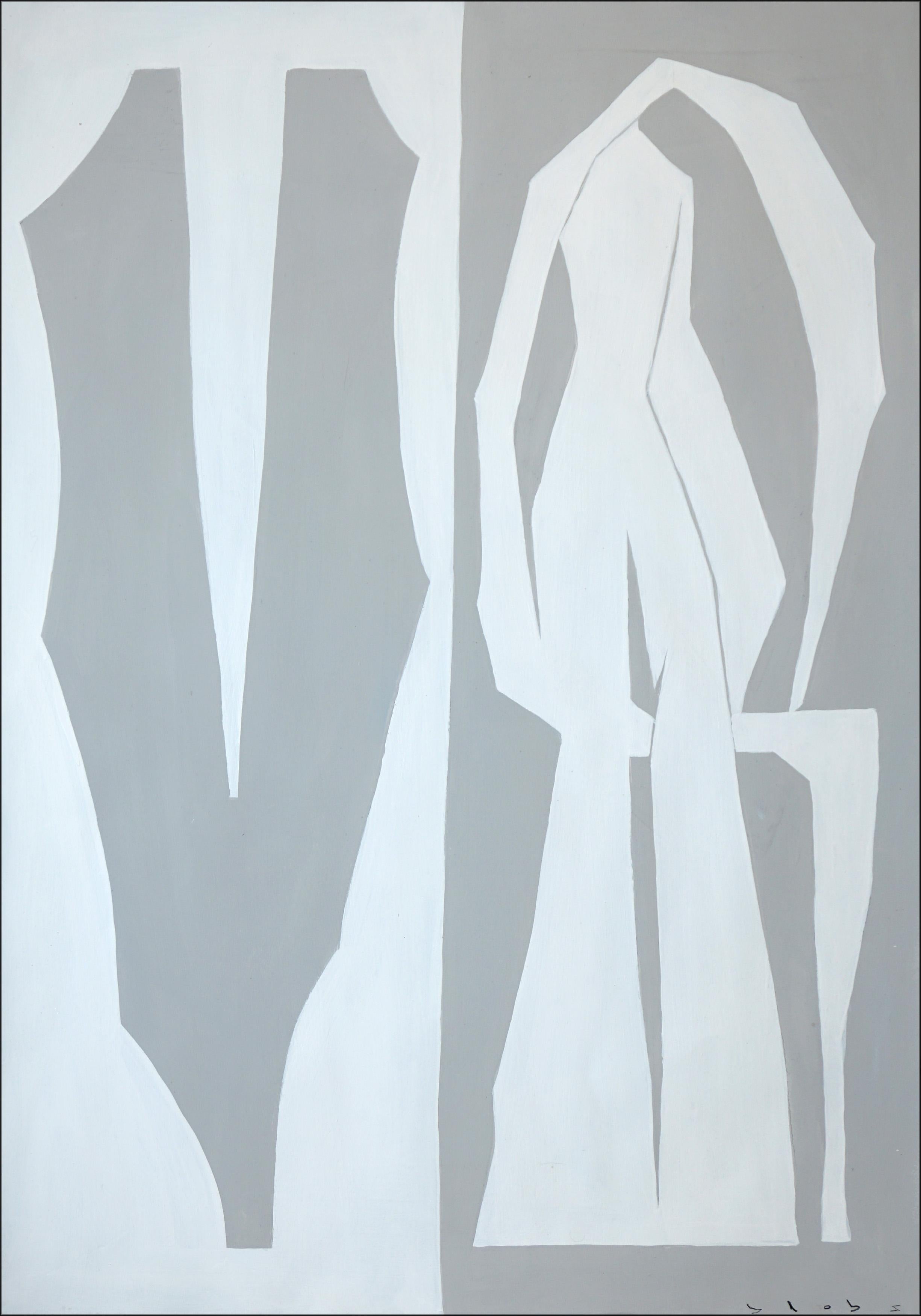 Alberto de Blobs Figurative Painting - Still Life in Gray, Modernist Figures Painting, Abstract Minimalist Bodies, 2026