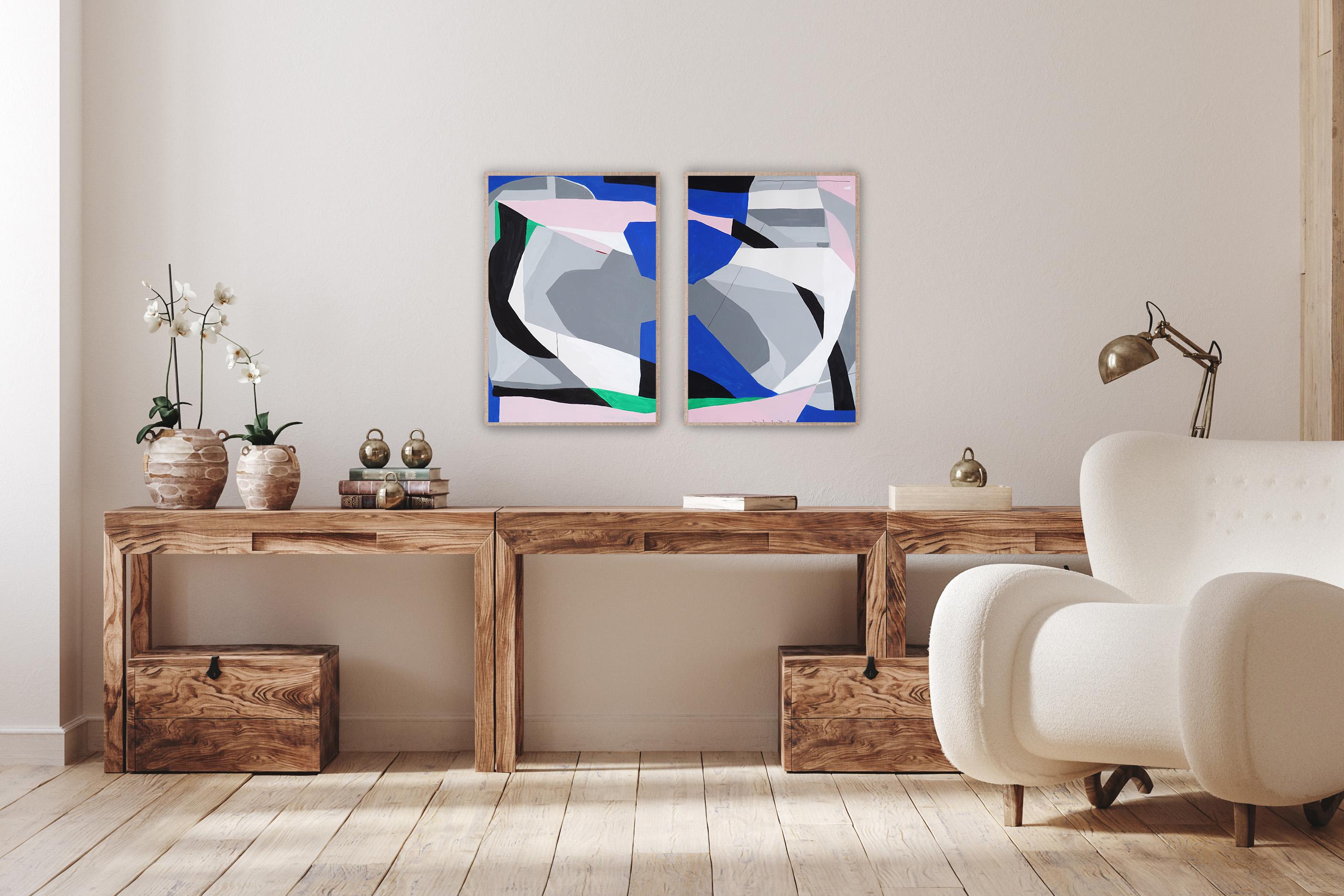 The Museum Reception, Abstract vs Figurative Bodies, Pink and Gray Diptych 2024 - Painting by Alberto de Blobs