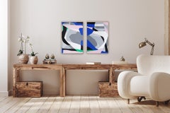 The Museum Reception, Abstract vs Figurative Bodies, Pink and Gray Diptych 2024