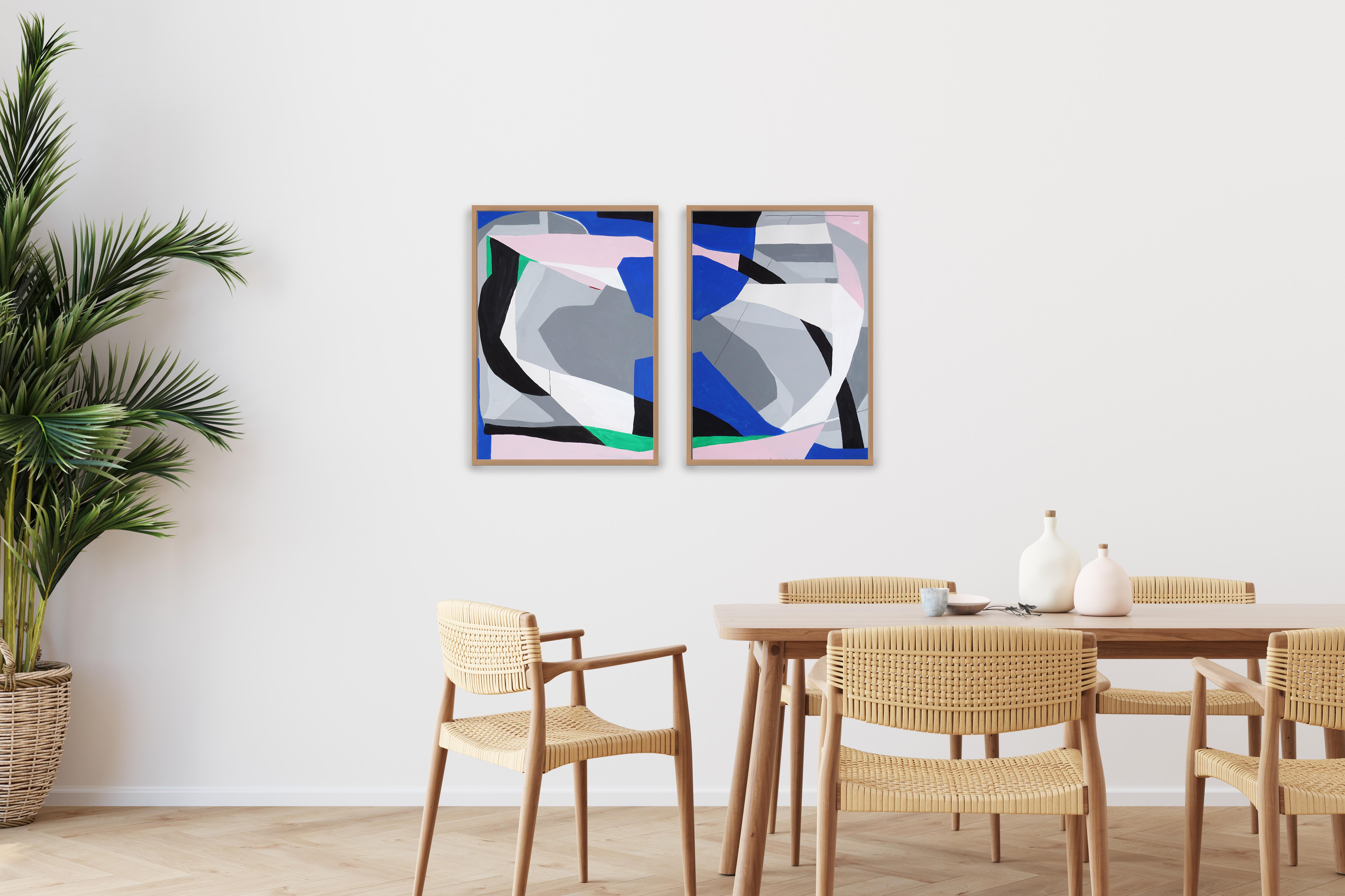 The Museum Reception, Abstract vs Figurative Bodies, Pink and Gray Diptych 2024 - Cubist Painting by Alberto de Blobs