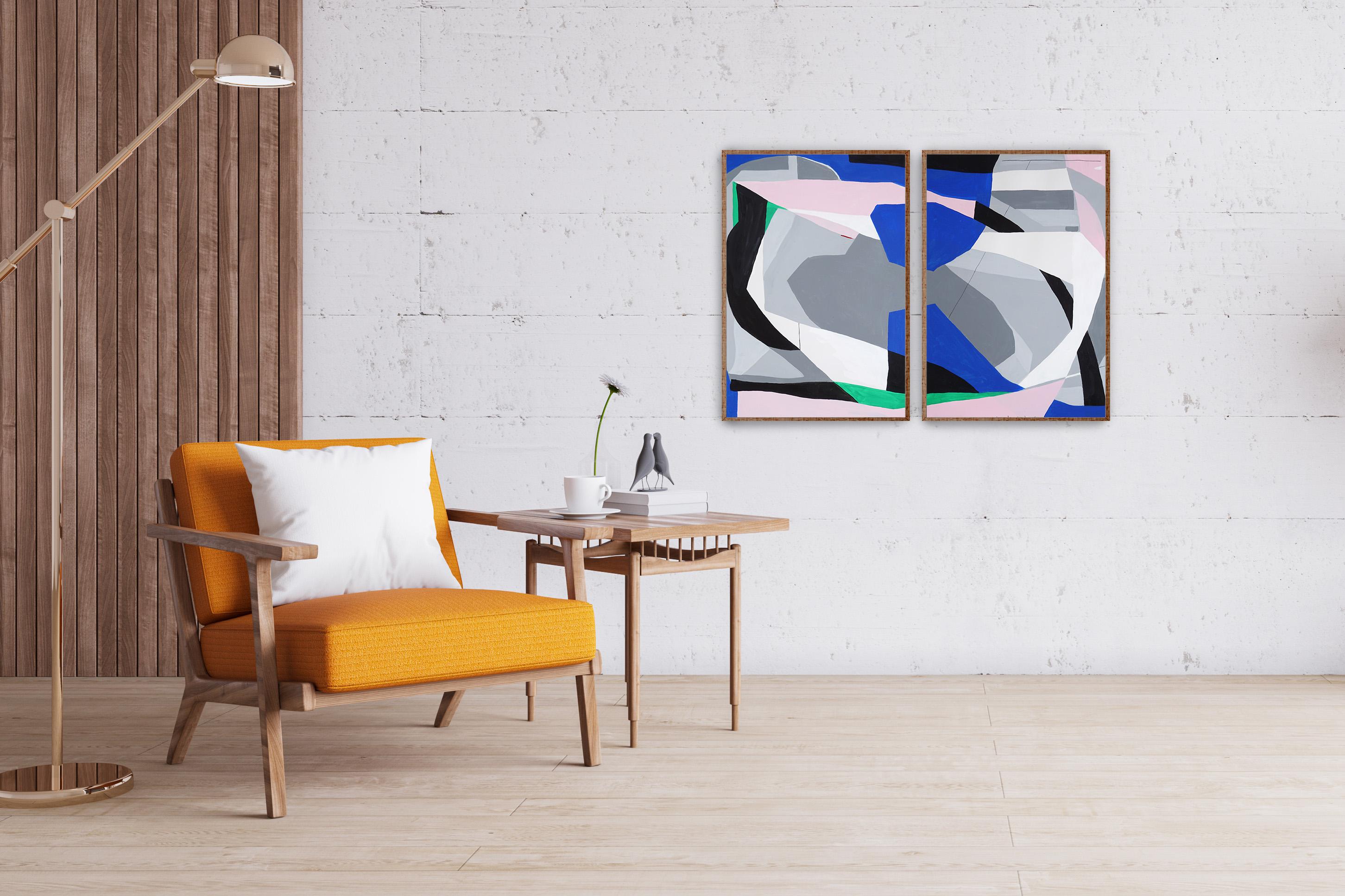 The Museum Reception, Abstract vs Figurative Bodies, Pink and Gray Diptych 2024 For Sale 1