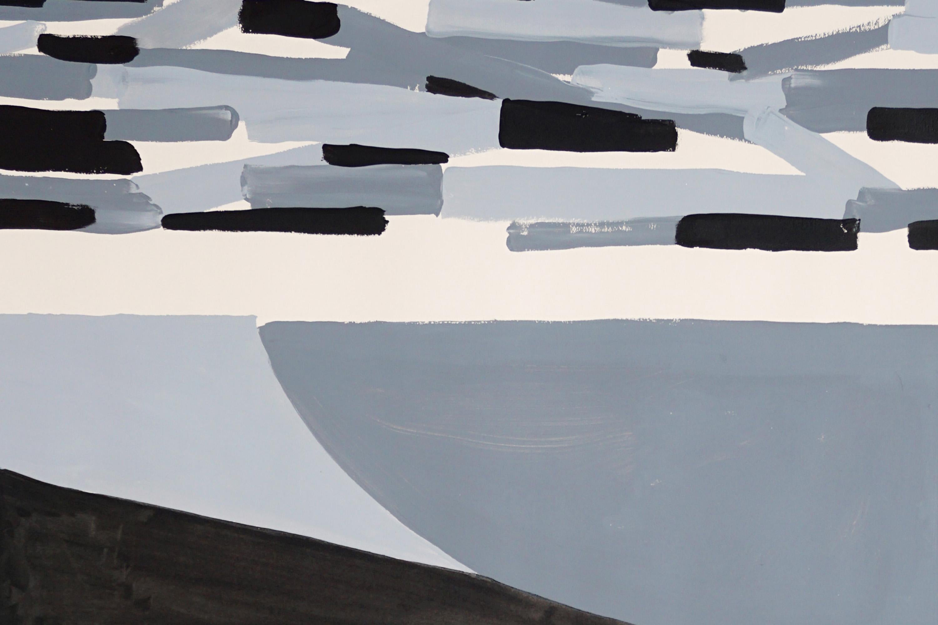The Shipwreck, Abstract Geometric Landscape in Black and White, Gray Rectangles - Cubist Painting by Alberto de Blobs