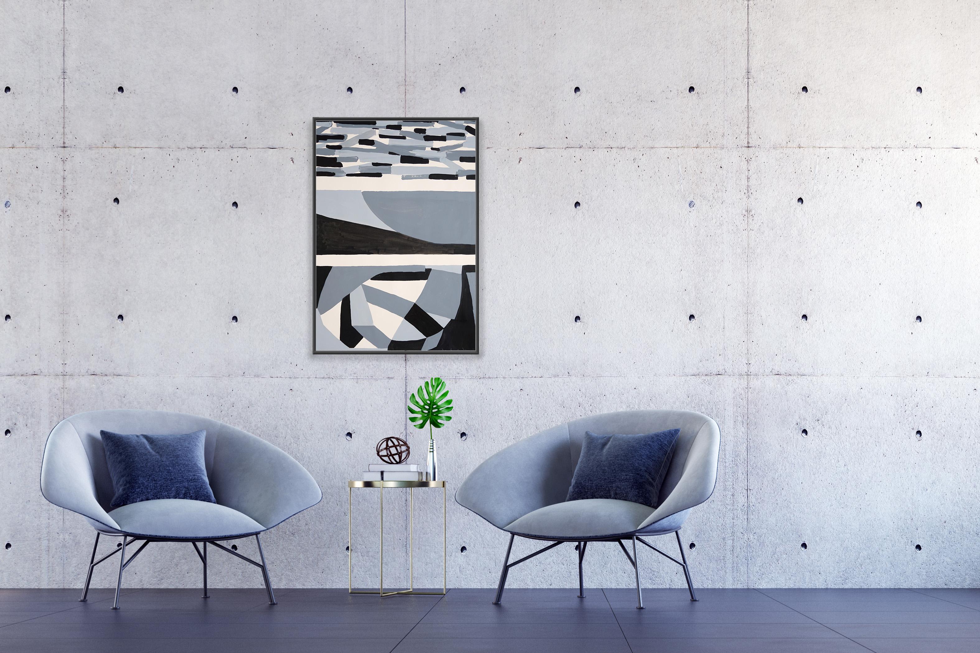 The Shipwreck, Abstract Geometric Landscape in Black and White, Gray Rectangles For Sale 1