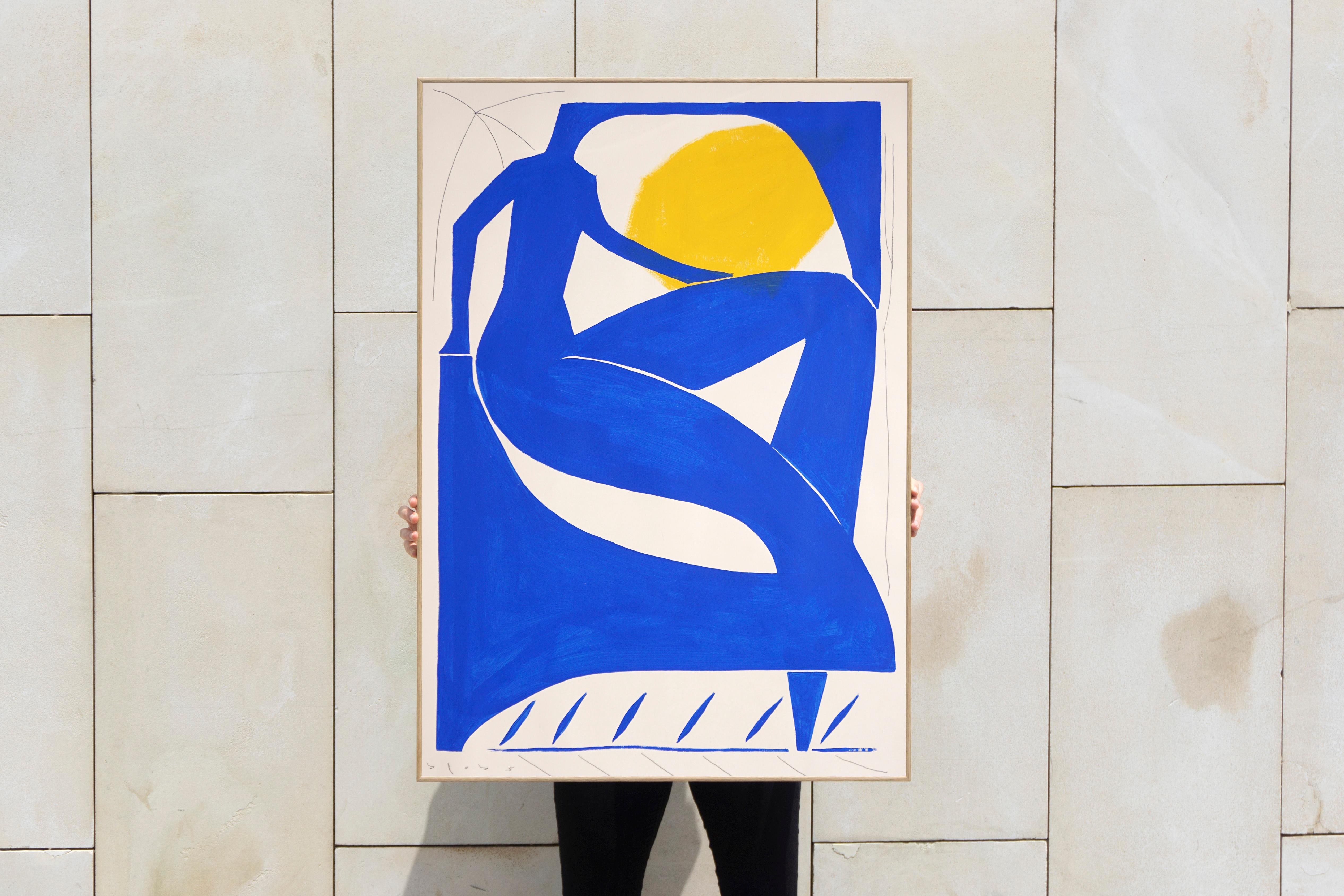 The Sunbather, Modern Human Body Figure Painting in Blue, Watercolor Paper 2024 - White Figurative Painting by Alberto de Blobs