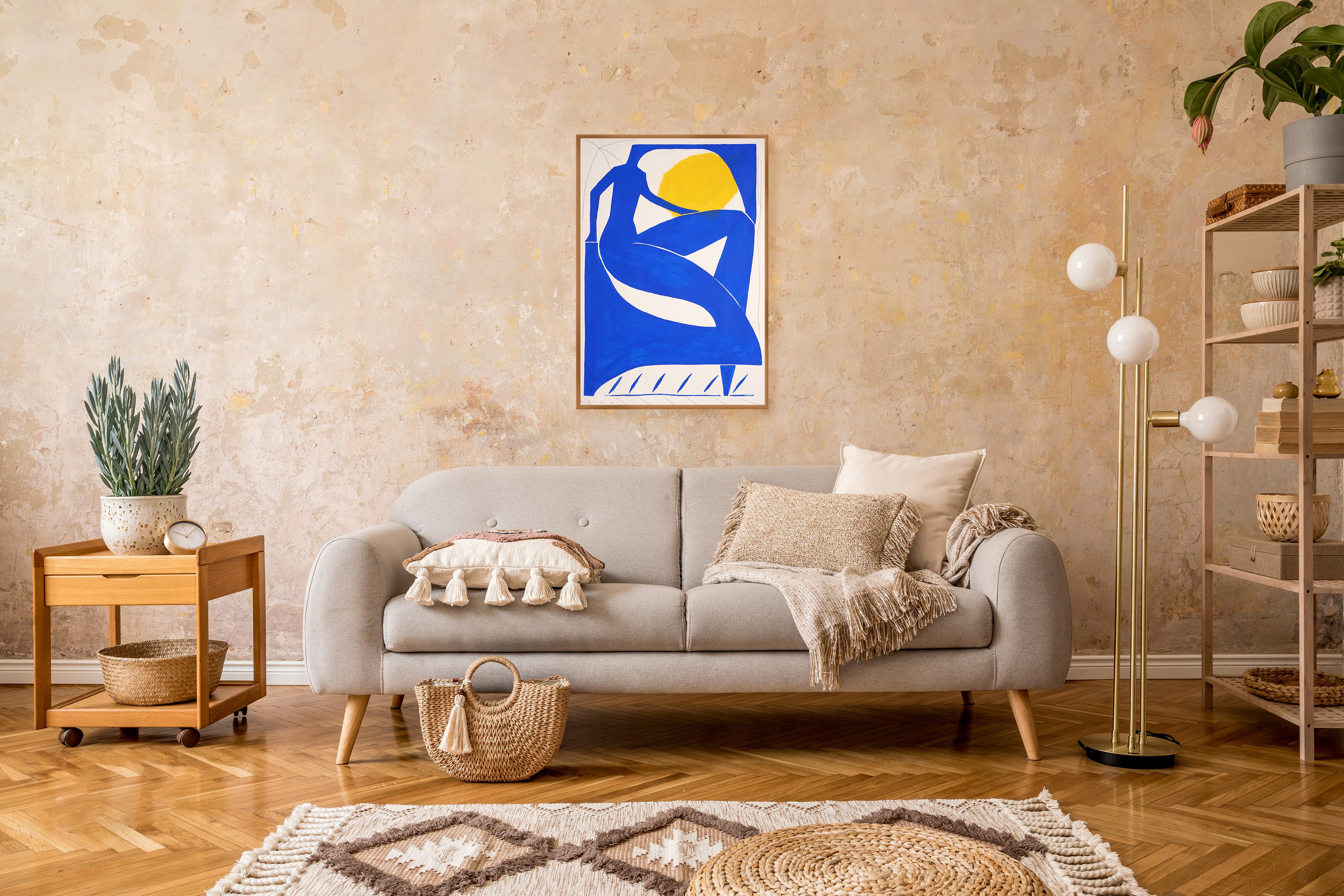 The Sunbather, Modern Human Body Figure Painting in Blue, Watercolor Paper 2024 1