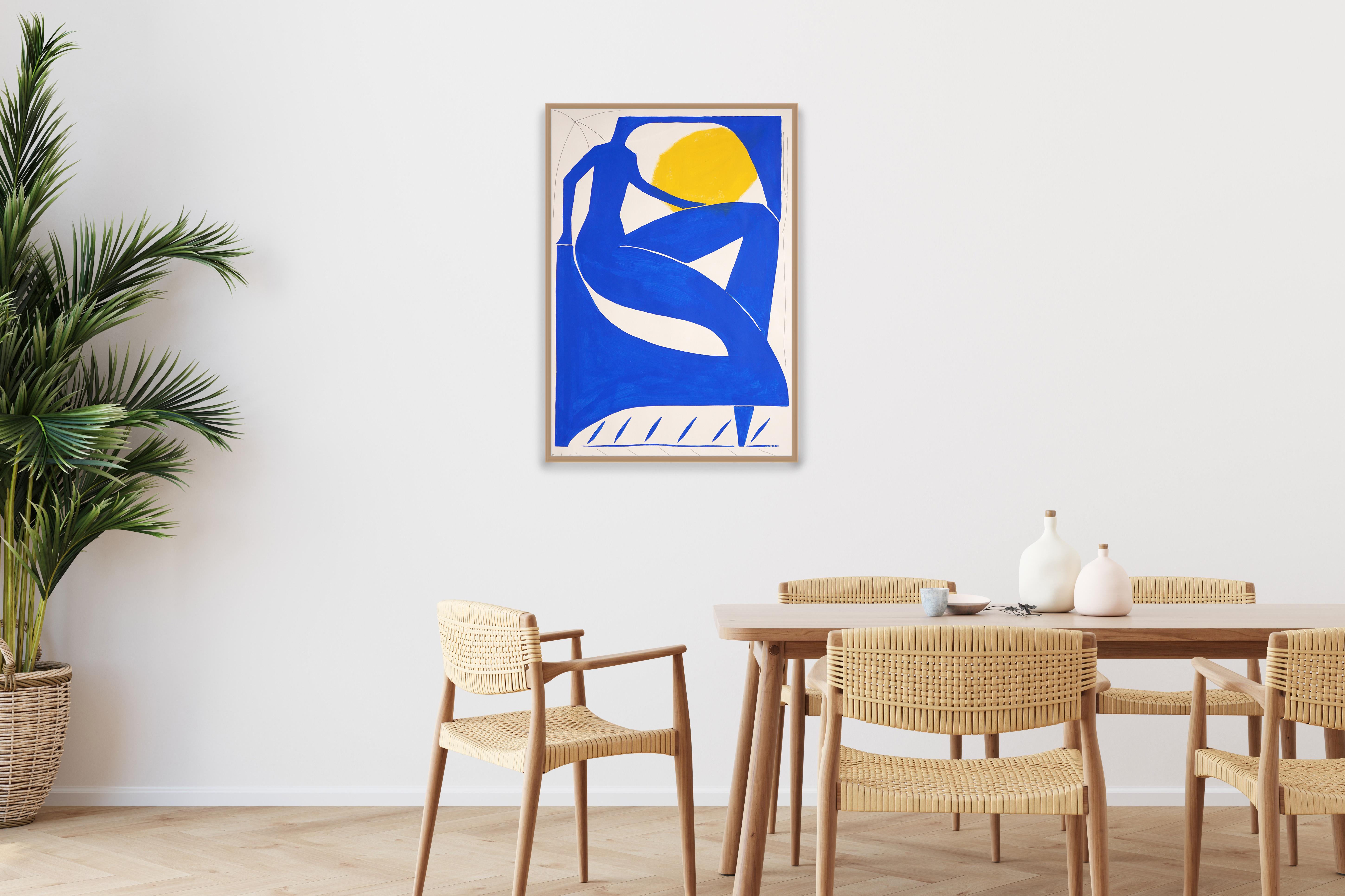 The Sunbather, Modern Human Body Figure Painting in Blue, Watercolor Paper 2024 2