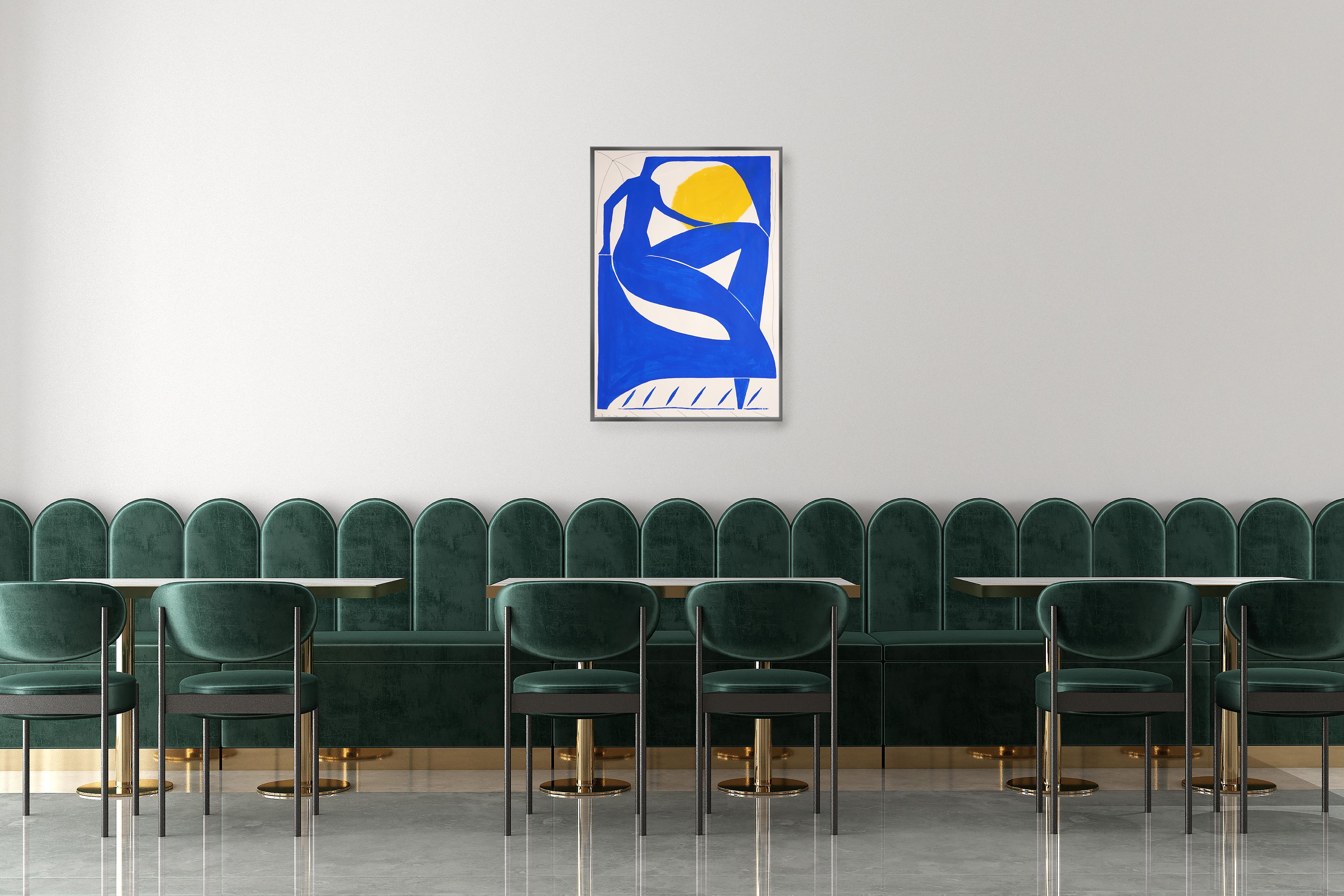 The Sunbather, Modern Human Body Figure Painting in Blue, Watercolor Paper 2024 3