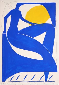 El Tomador de Sol, Pintura Moderna de Figura Humana en Azul, Papel de Acuarela 2024