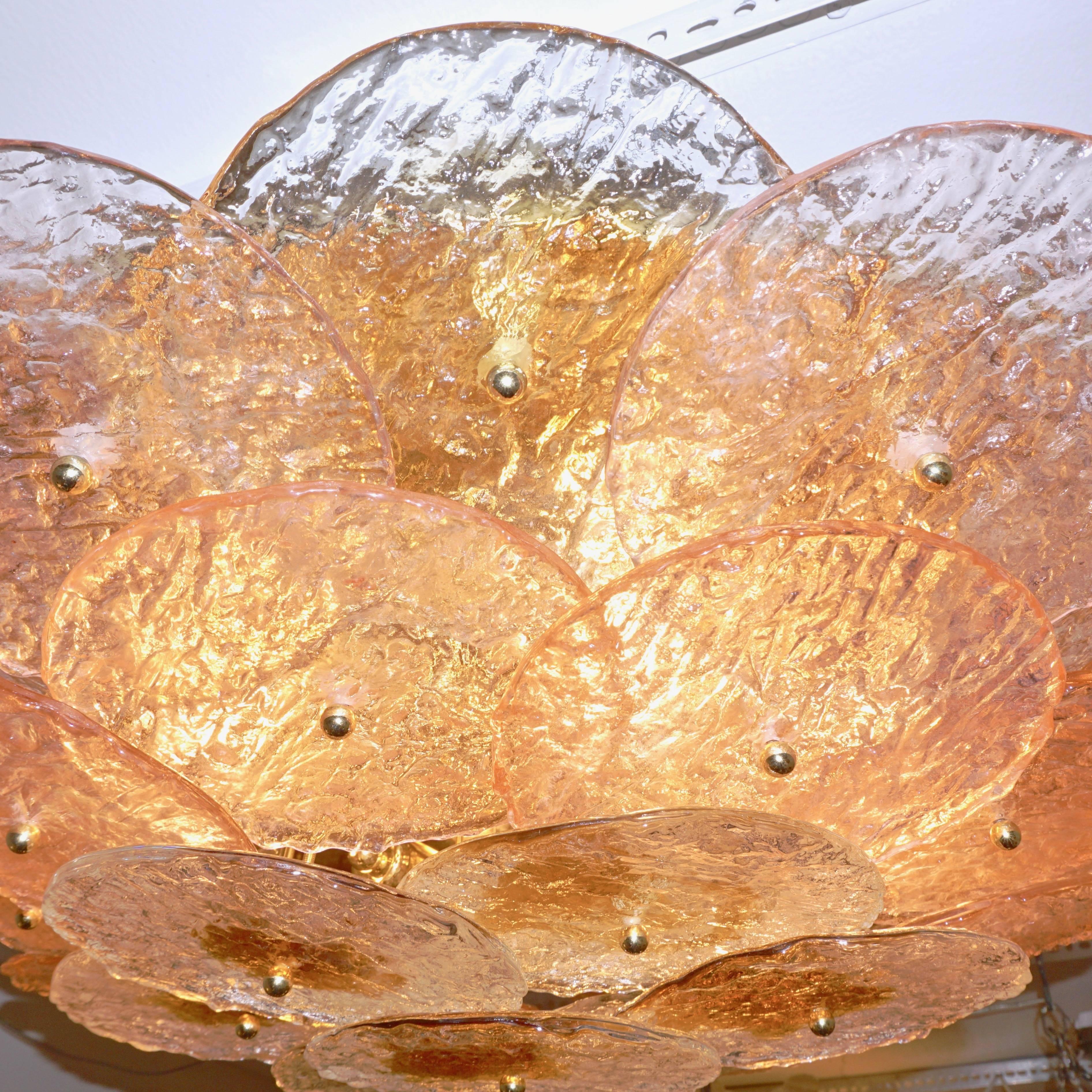 Alberto Donà 1970s Textured Pink Amber Gold Murano Glass Flush Mount Chandelier  3