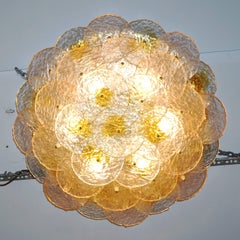 Alberto Donà 1970s Textured Pink Amber Gold Murano Glass Flush Mount Chandelier