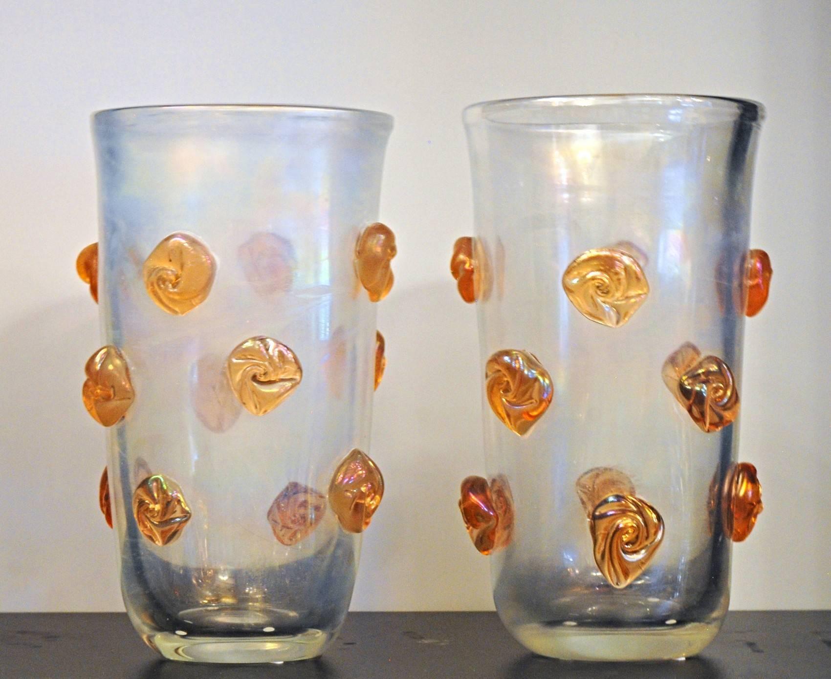 Alberto Donà, Clear Deep Iridescence and Orange Blush Rosettes Glass Vase 4