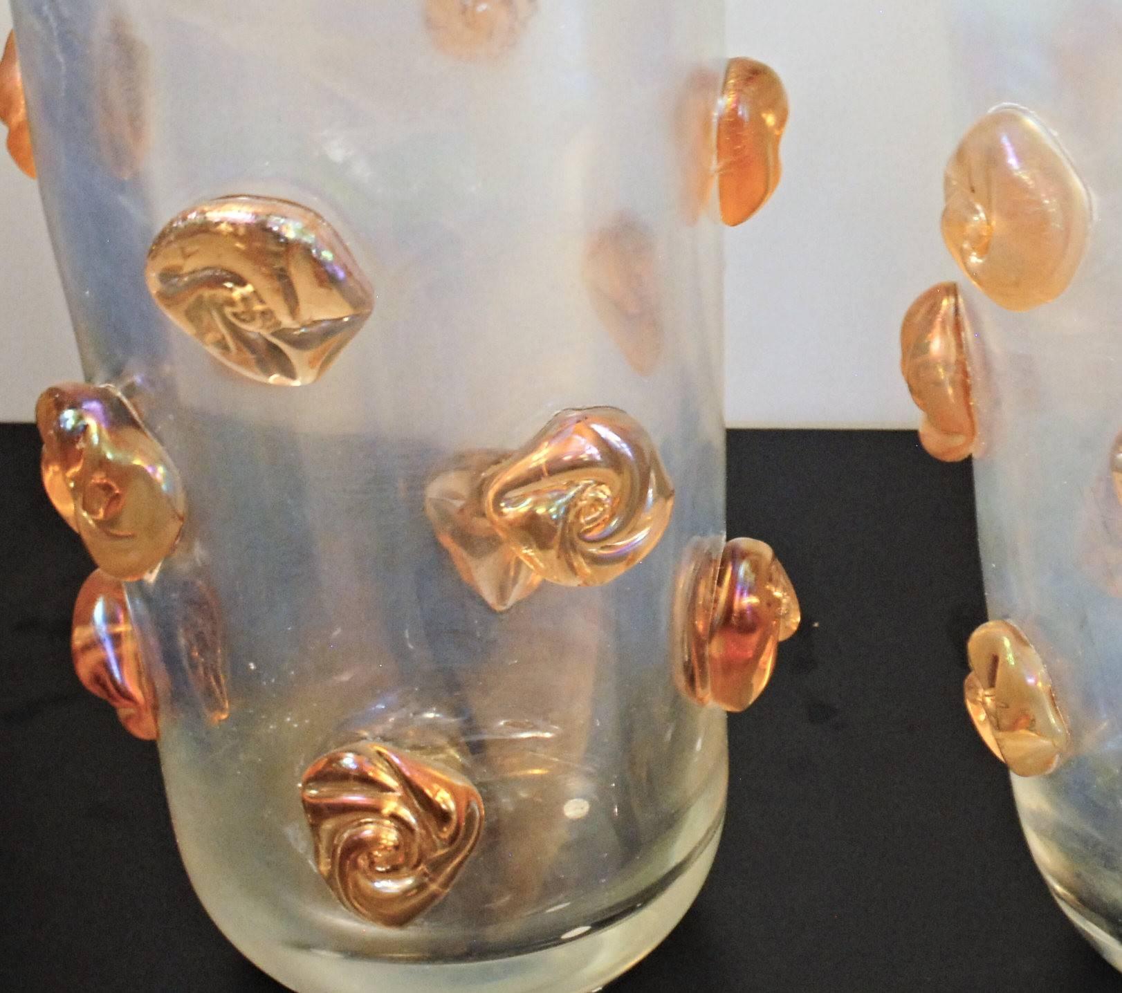 Alberto Donà, Clear Deep Iridescence and Orange Blush Rosettes Glass Vase 5