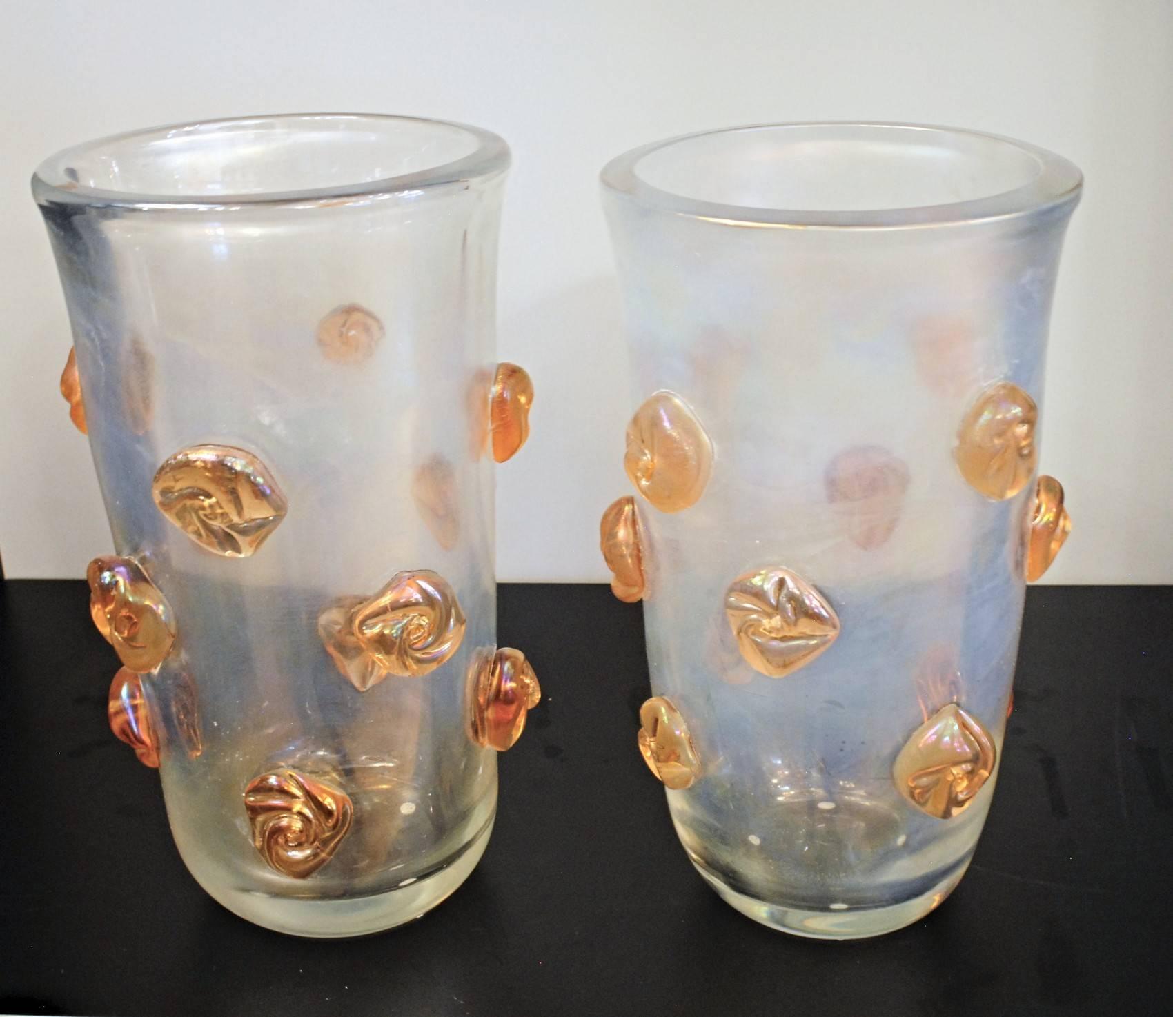 Alberto Donà, Clear Deep Iridescence and Orange Blush Rosettes Glass Vase 1