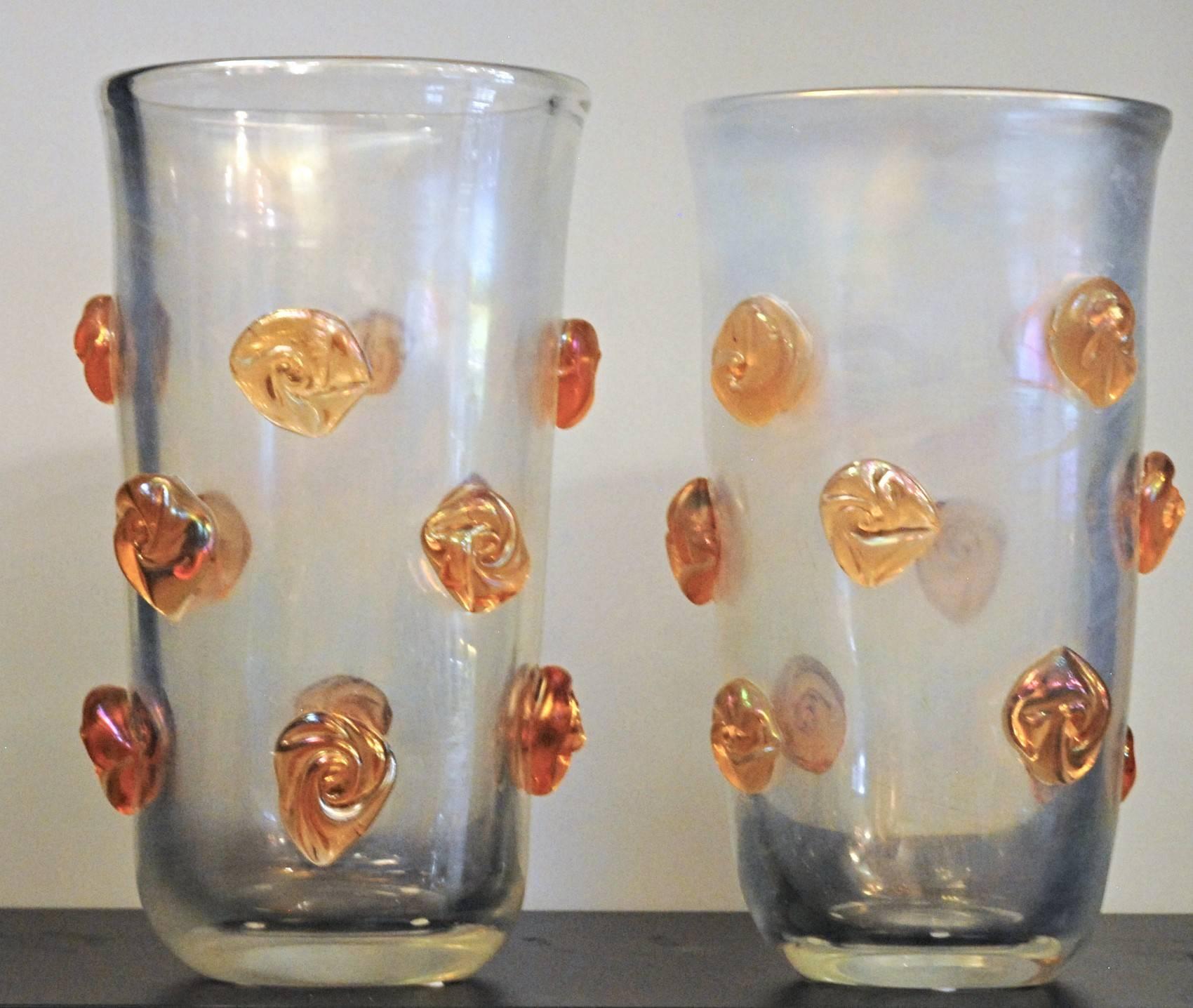 Alberto Donà, Clear Deep Iridescence and Orange Blush Rosettes Glass Vase 2