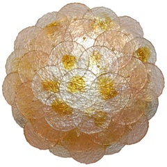 Alberto Donà 1970s Textured Pink Amber Gold Murano Glass Flush Mount Chandelier