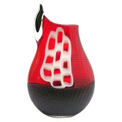 Alberto Dona - Vase moderne en verre de Murano rouge, noir et blanc gravé, sculpture des années 1980