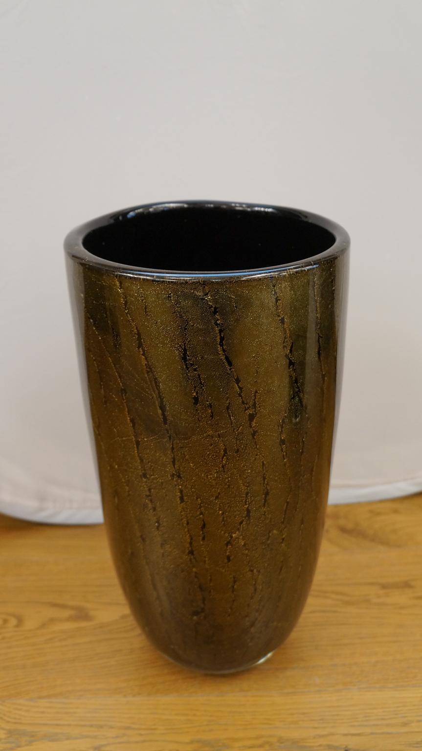 Alberto Donà Art Deco Black Gold Pair of Murano Glass Vases Signed Jars, 1990s For Sale 8