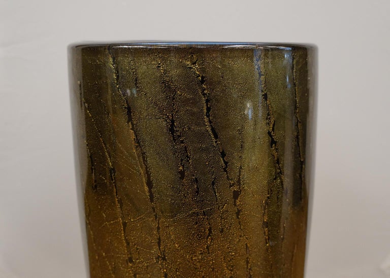 Alberto Donà Art Deco Black Gold Pair of Murano Glass Vases Signed Jars, 1990s For Sale 9