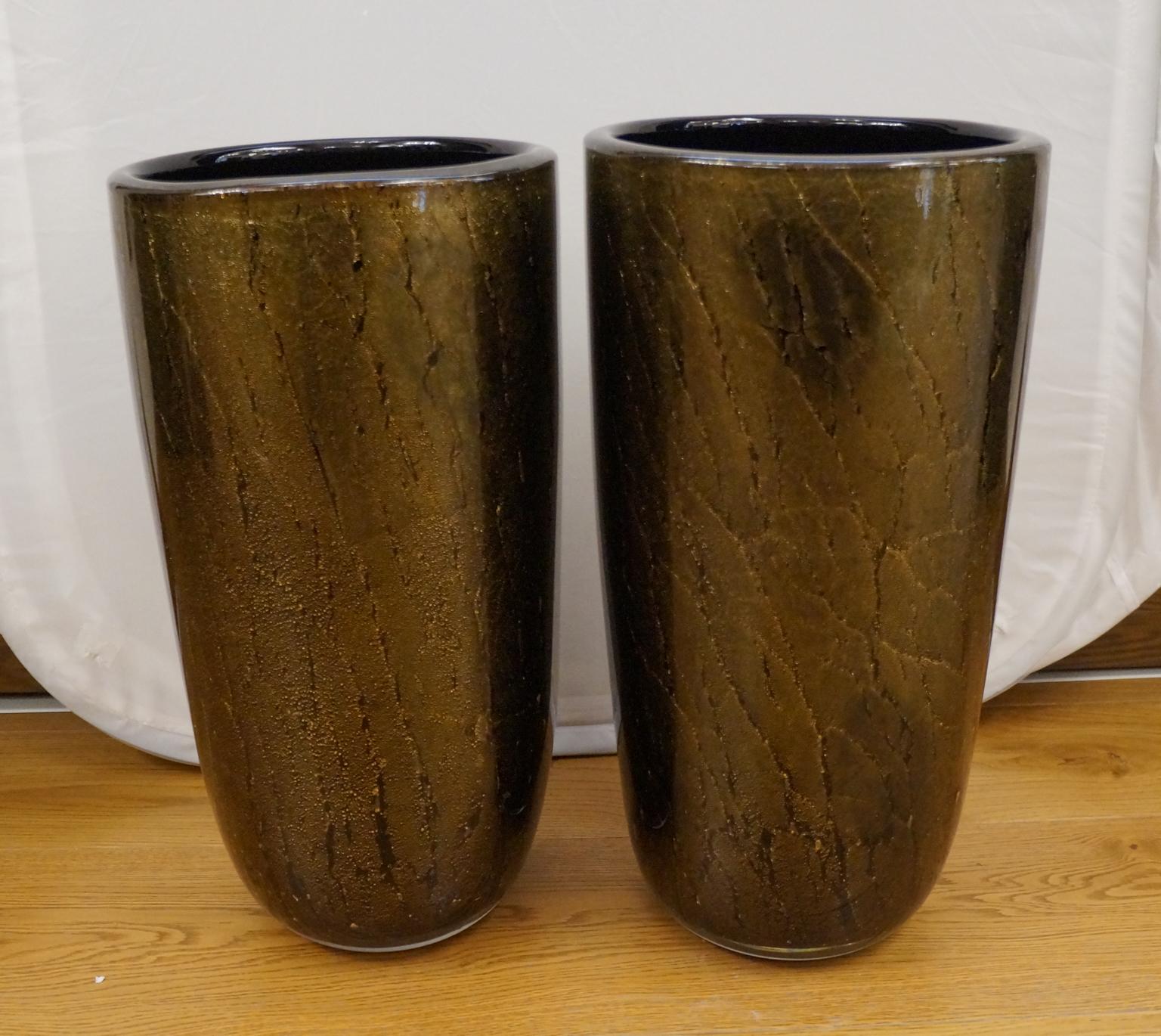 Alberto Donà Art Deco Black Gold Pair of Murano Glass Vases Signed Jars, 1990s For Sale 13