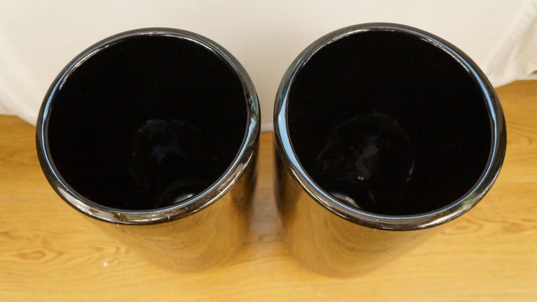 Hand-Crafted Alberto Donà Art Deco Black Gold Pair of Murano Glass Vases Signed Jars, 1990s For Sale