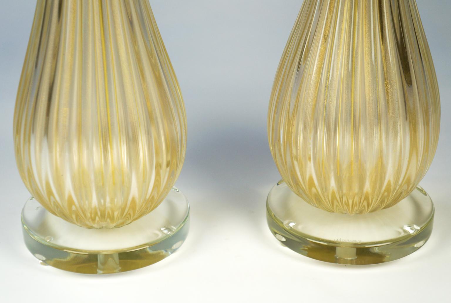 Alberto Donà Art Deco Gold Leaf Two of Murano Glass Table Lamps, 1998 For Sale 5