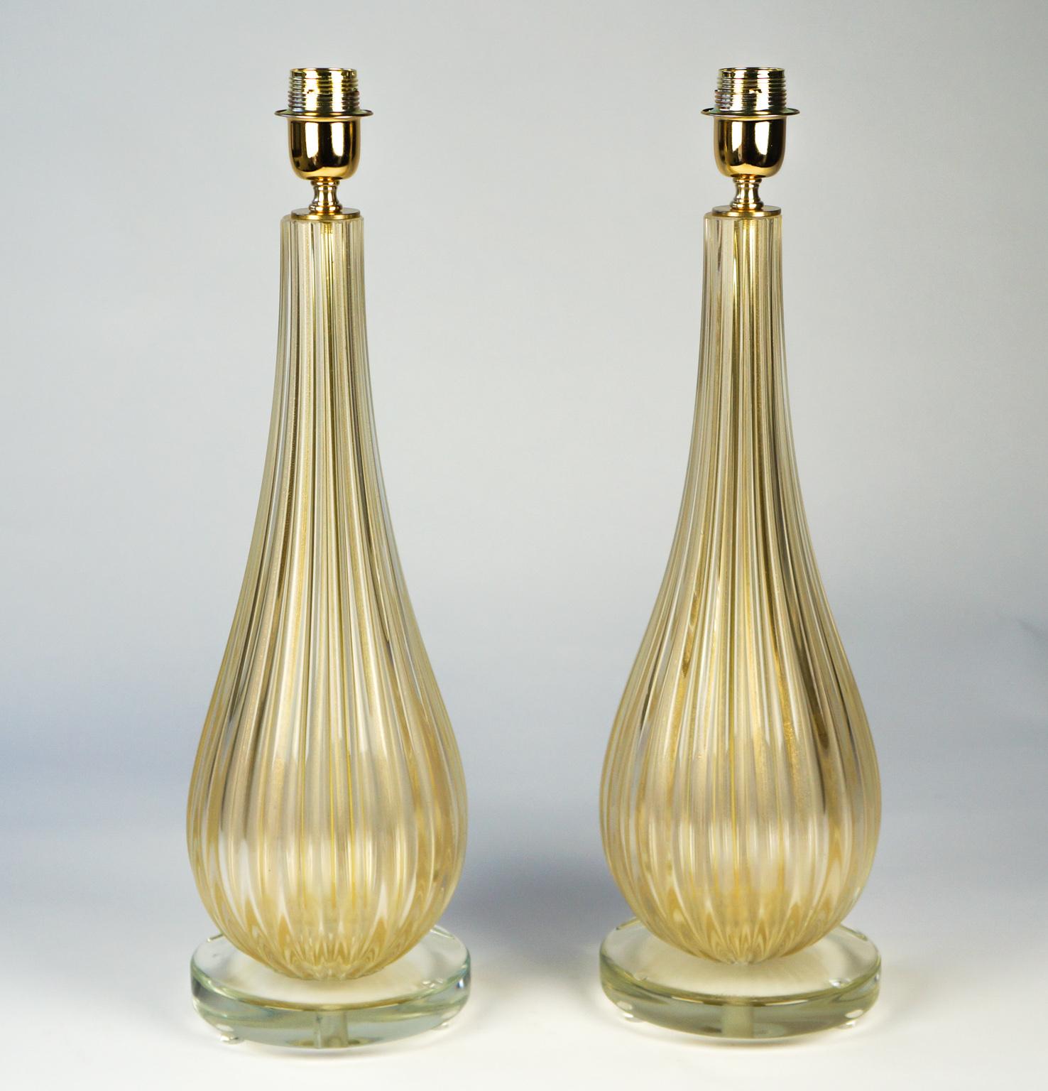 Alberto Donà Art Deco Gold Leaf Two of Murano Glass Table Lamps, 1998 For Sale 6