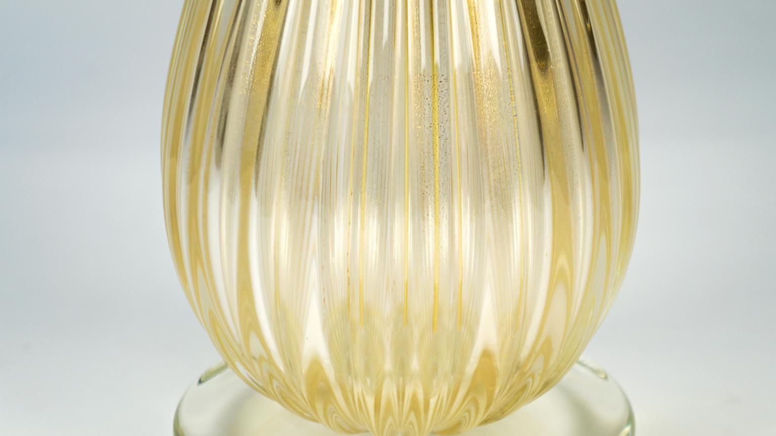 Alberto Donà Art Deco Gold Leaf Two of Murano Glass Table Lamps, 1998 For Sale 9