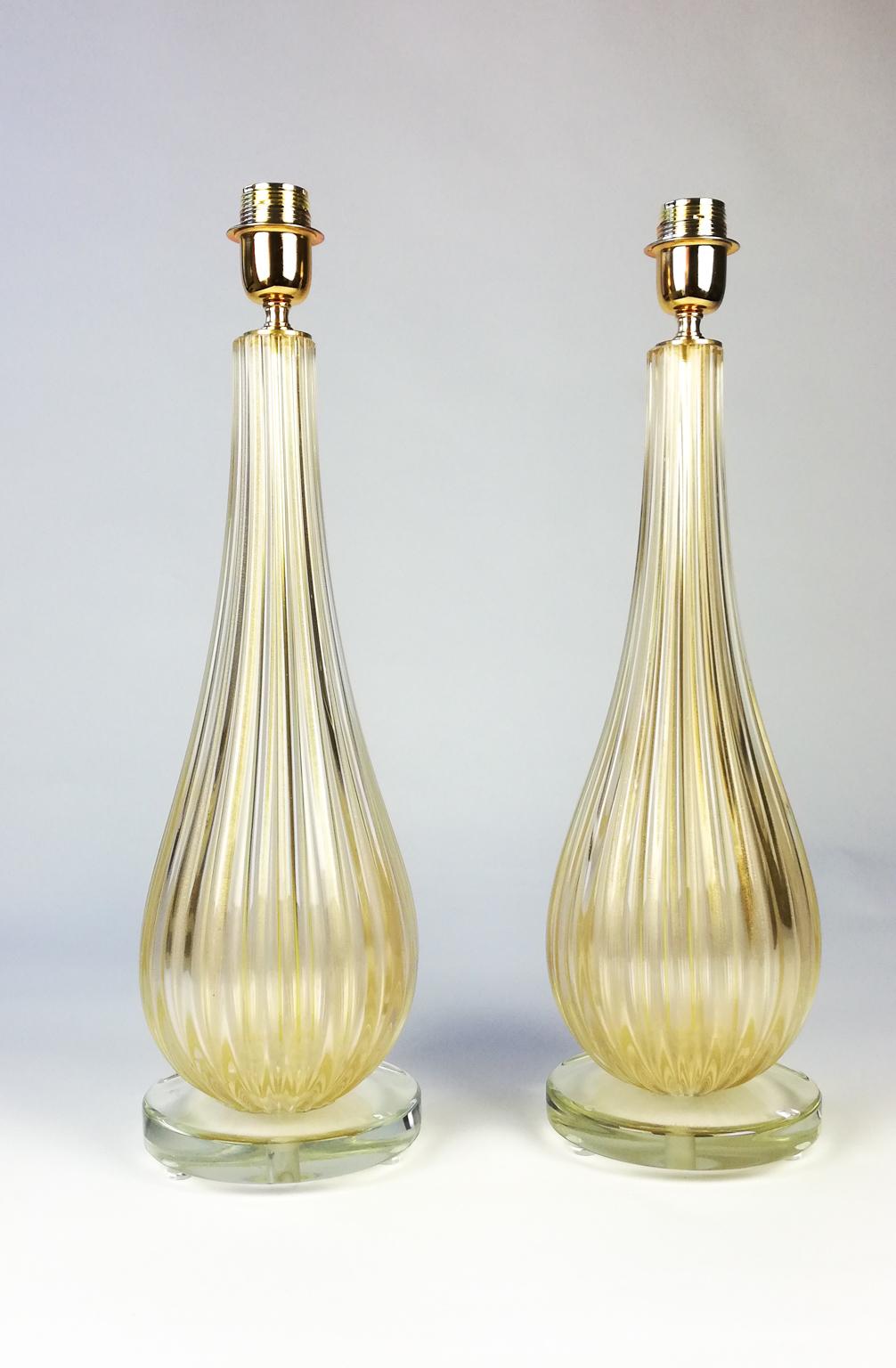 Alberto Donà Art Deco Gold Leaf Two of Murano Glass Table Lamps, 1998 For Sale 11