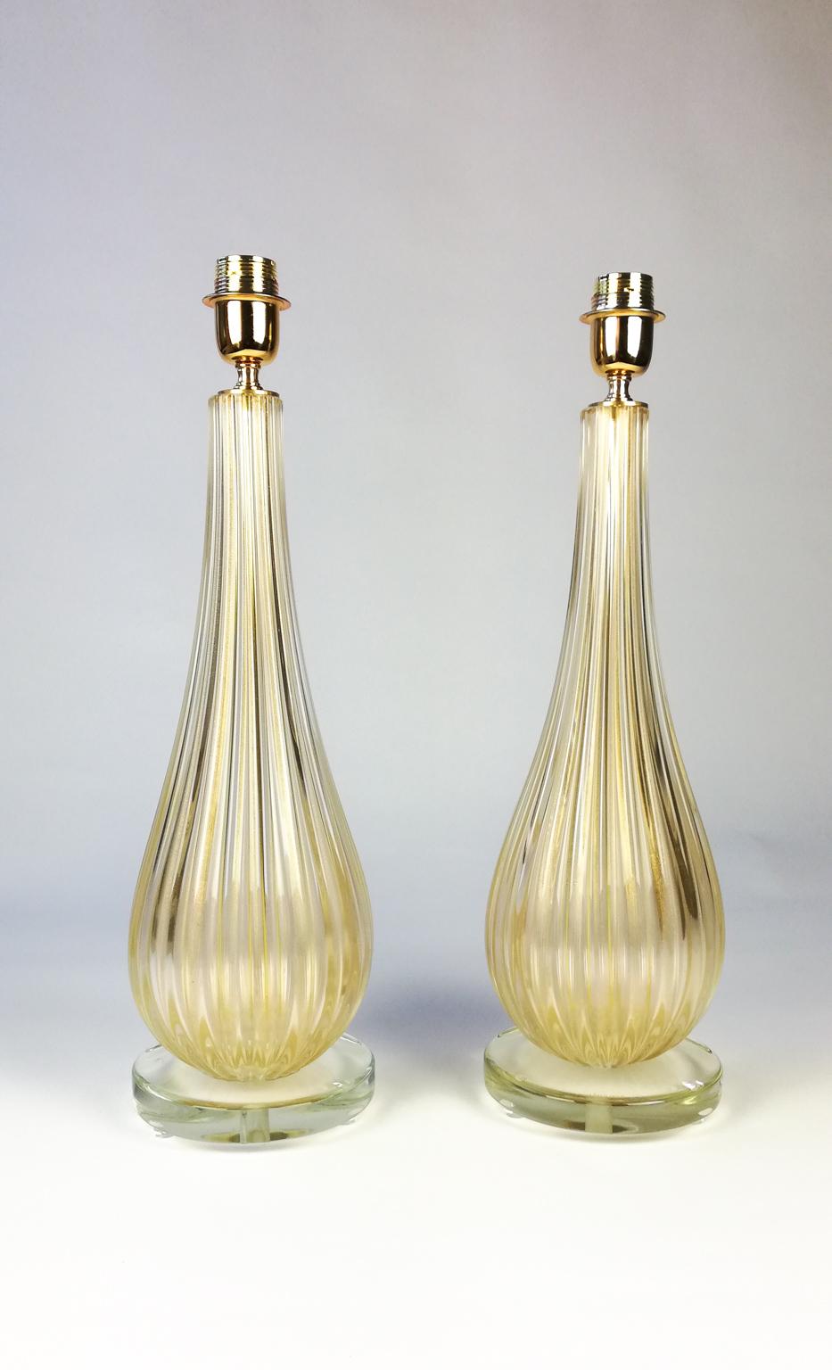 Alberto Donà Art Deco Gold Leaf Two of Murano Glass Table Lamps, 1998 For Sale 12