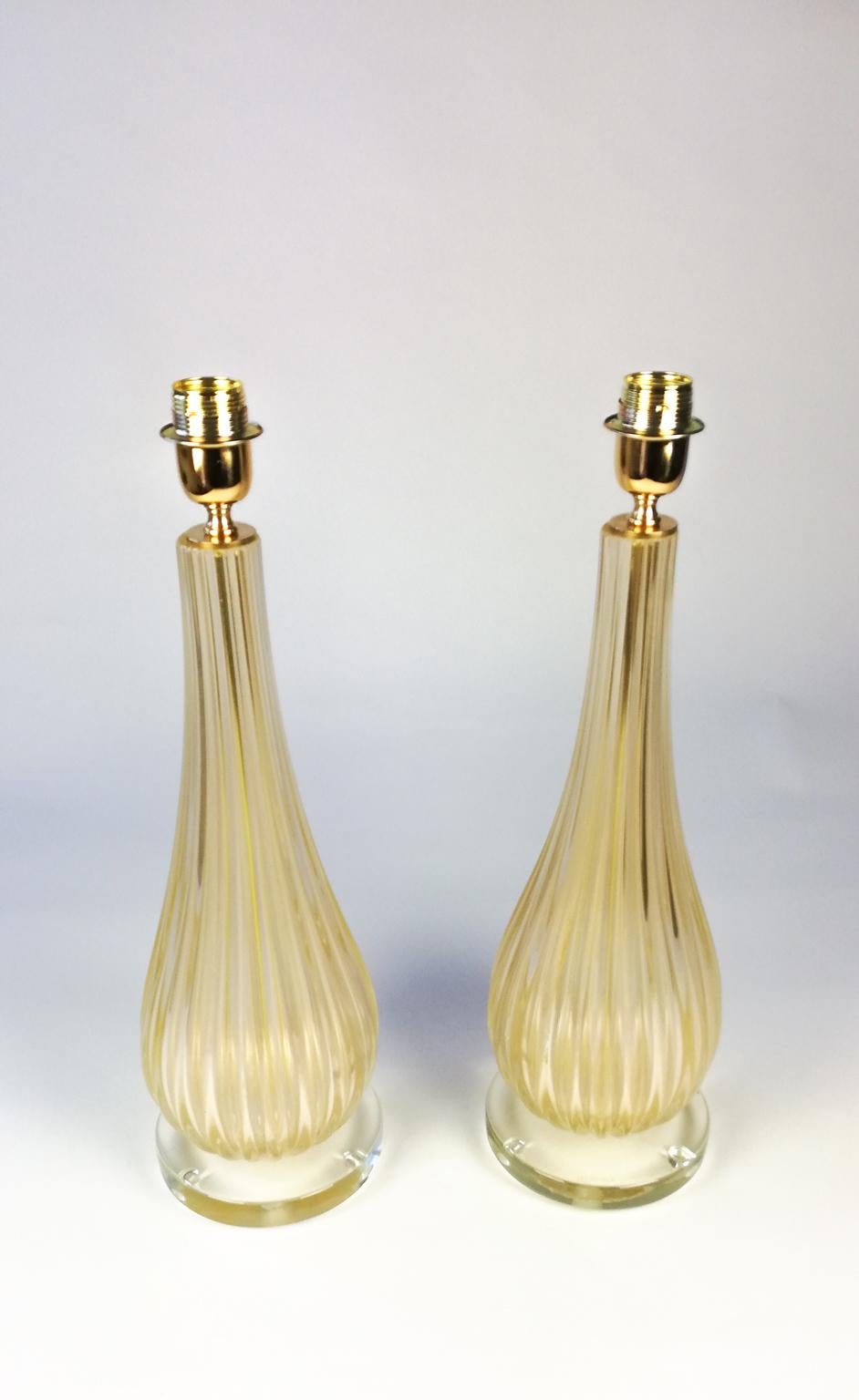 Alberto Donà Art Deco Gold Leaf Two of Murano Glass Table Lamps, 1998 For Sale 13