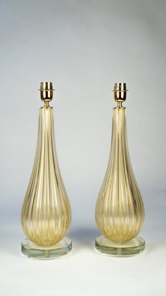 Alberto Donà Art Deco Gold Leaf Two of Murano Glass Table Lamps, 1998