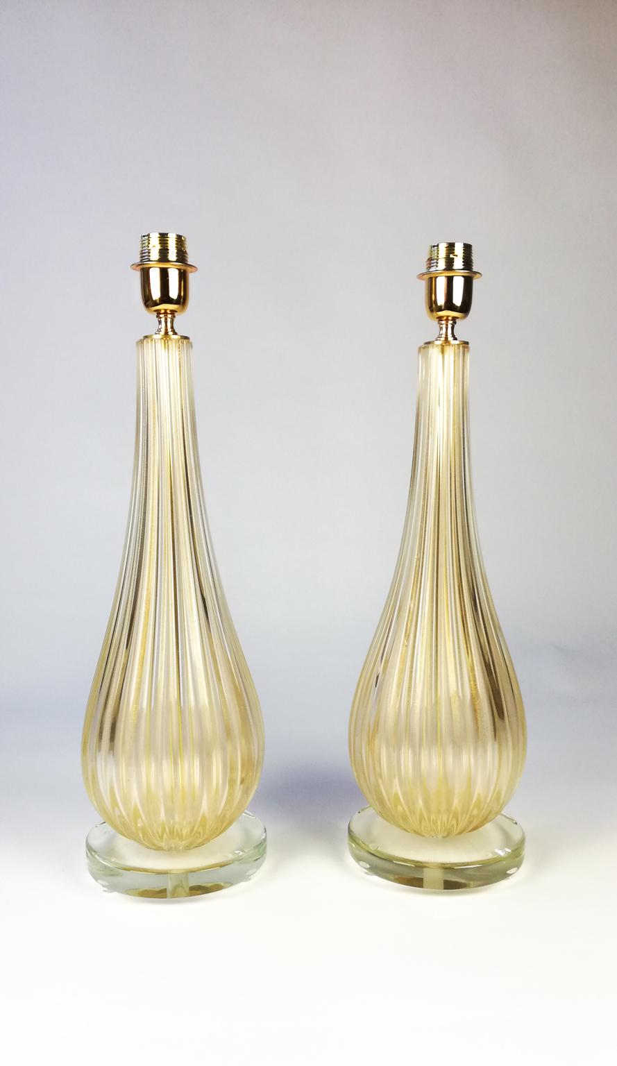 Alberto Donà Art Deco Gold Leaf Two of Murano Glass Table Lamps, 1998 For Sale 14