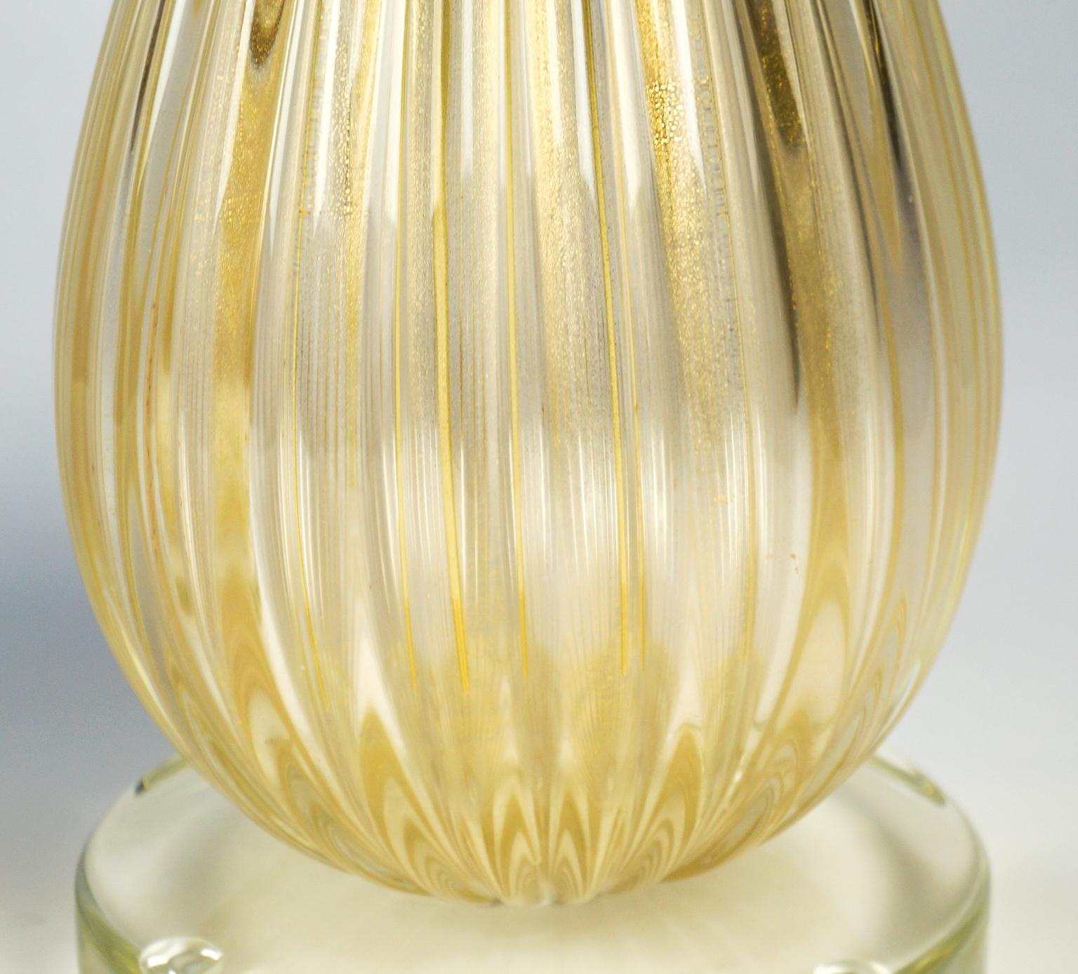 Late 20th Century Alberto Donà Art Deco Gold Leaf Two of Murano Glass Table Lamps, 1998 For Sale