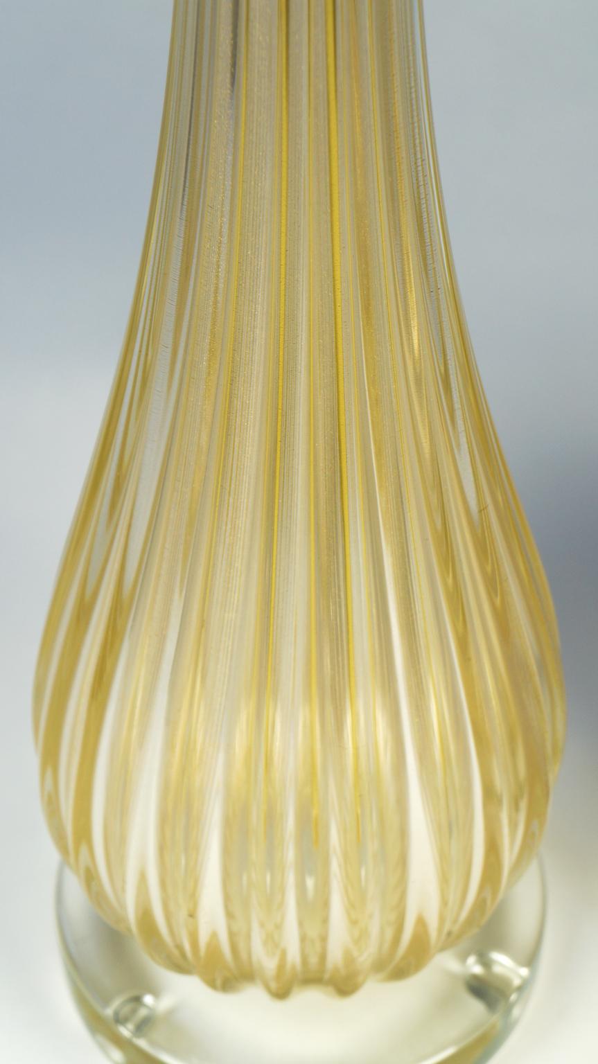 Alberto Donà Art Deco Gold Leaf Two of Murano Glass Table Lamps, 1998 For Sale 3