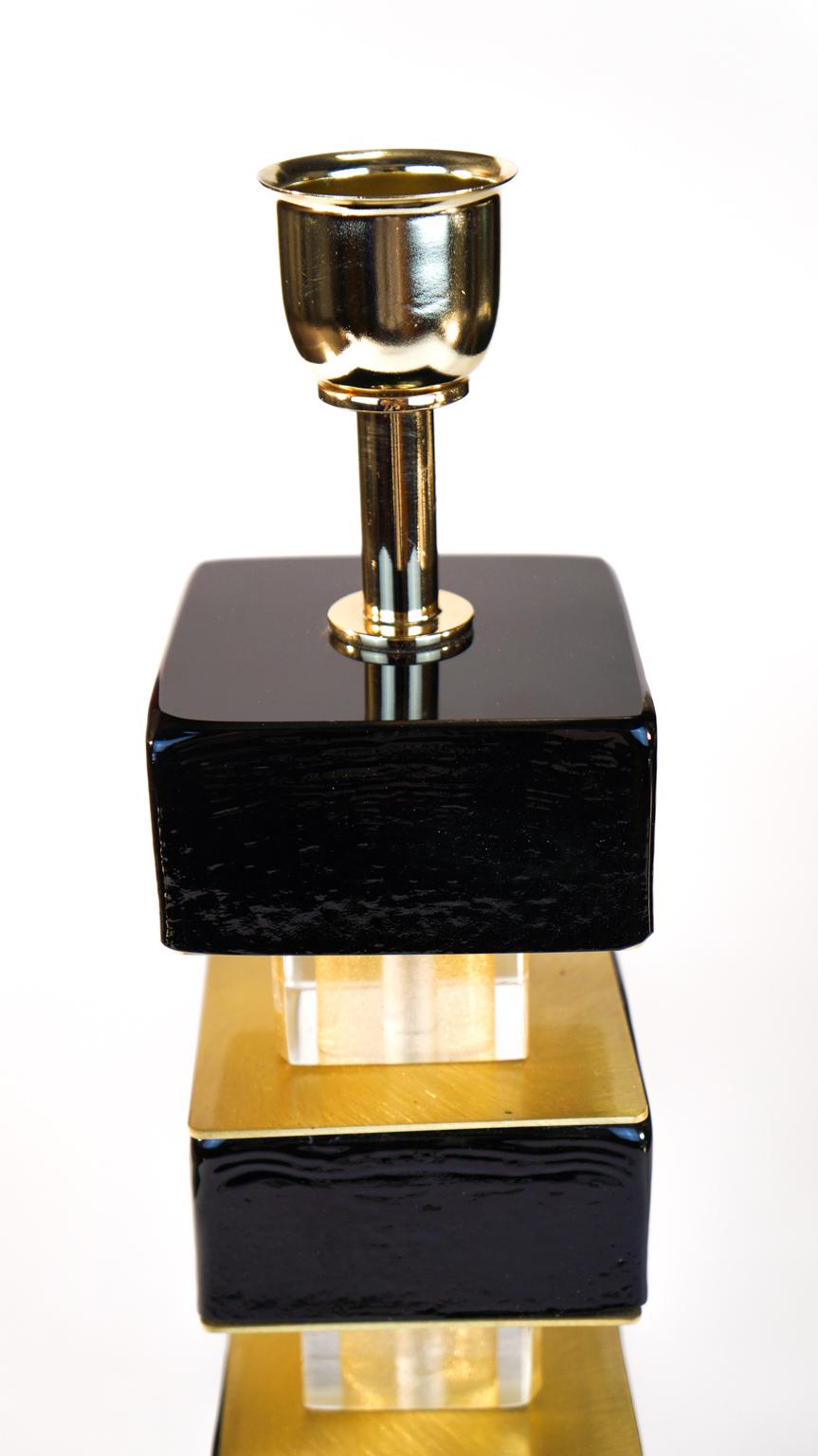 Alberto Donà Black Gold Pair of Italian Murano Glass Table Lamps, 1980 For Sale 4